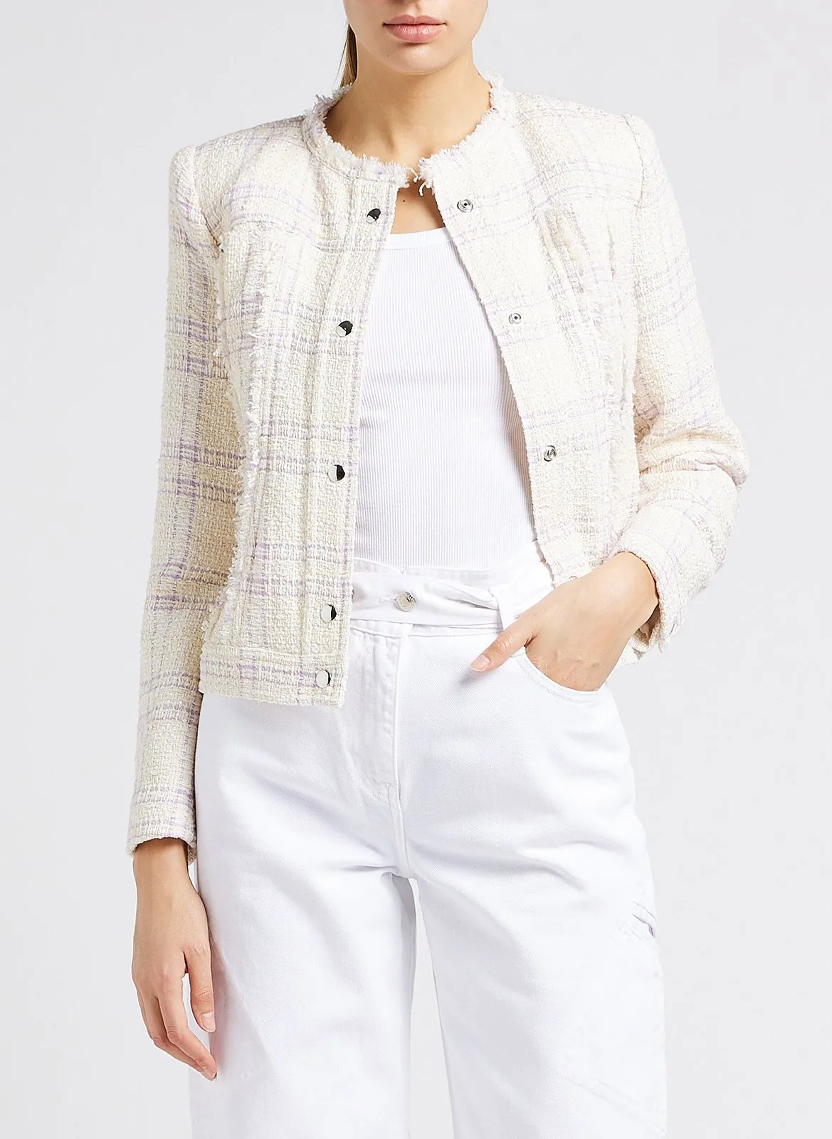 Veste col rond à rayures en coton mélangé Beige ORLANDA