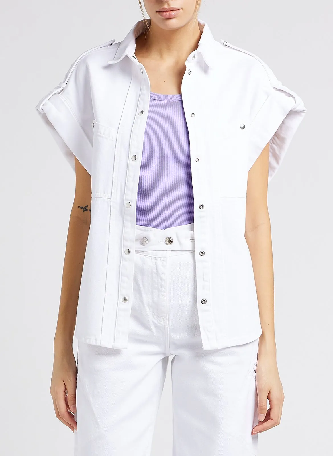 Veste en jean oversize sans manches en coton Blanc AZALI