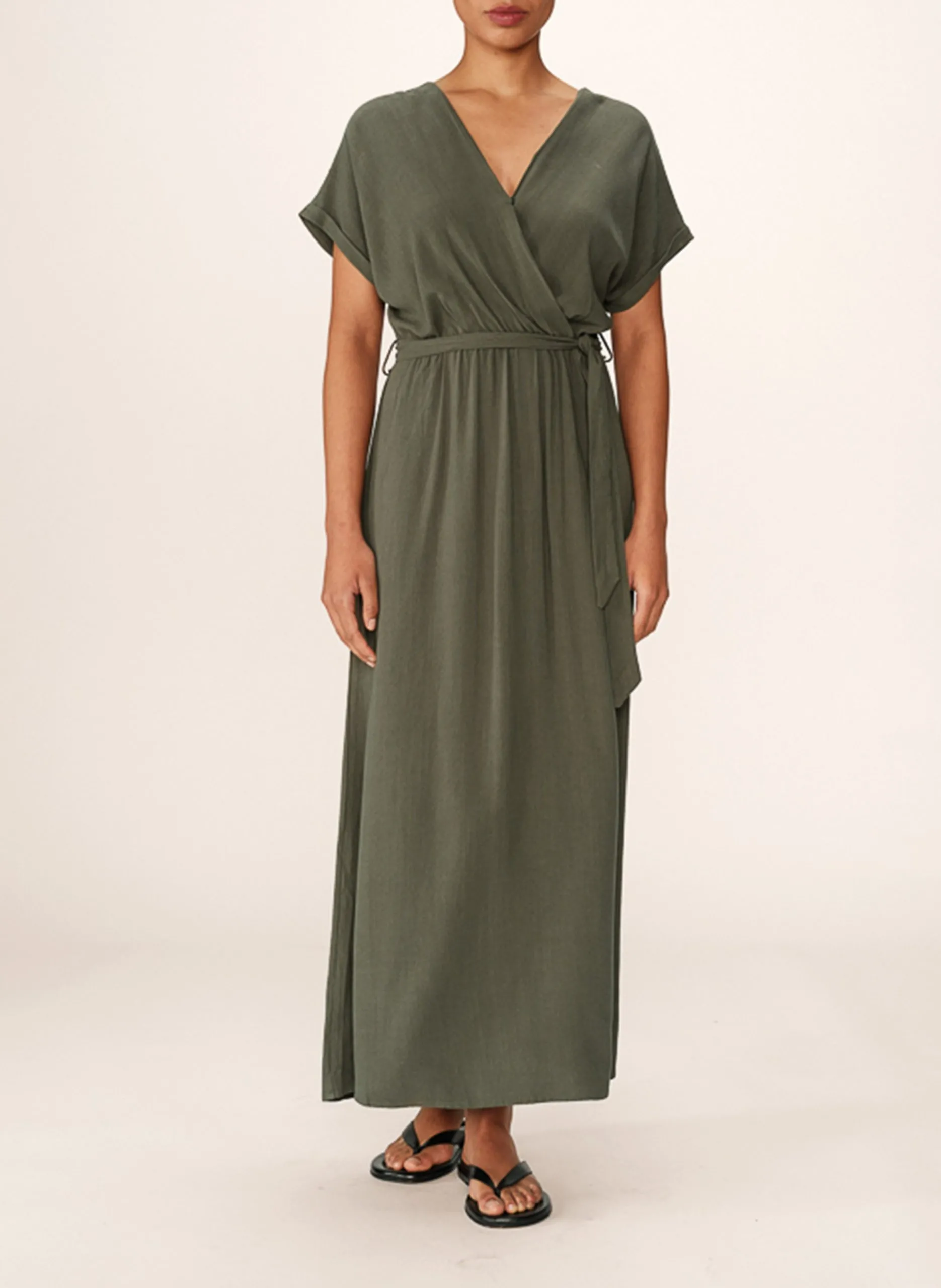 Robe longue encolure V Vert POLLEN