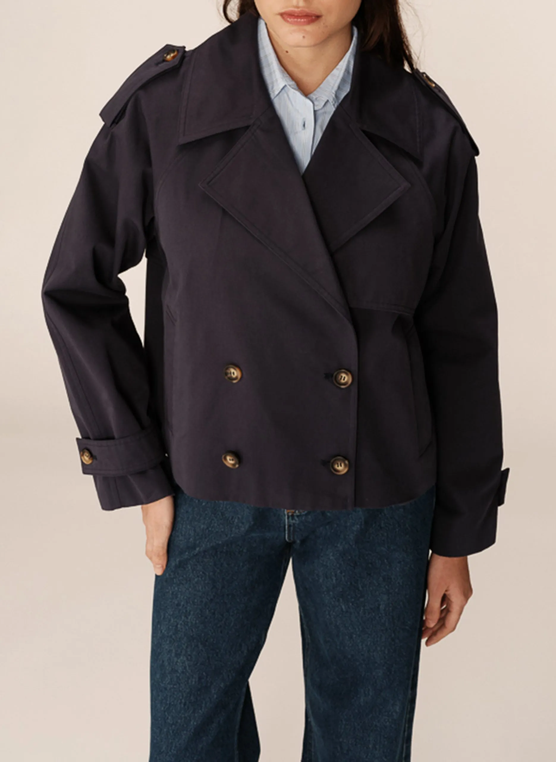 Trench oversize en coton Bleu PRINTEMPS