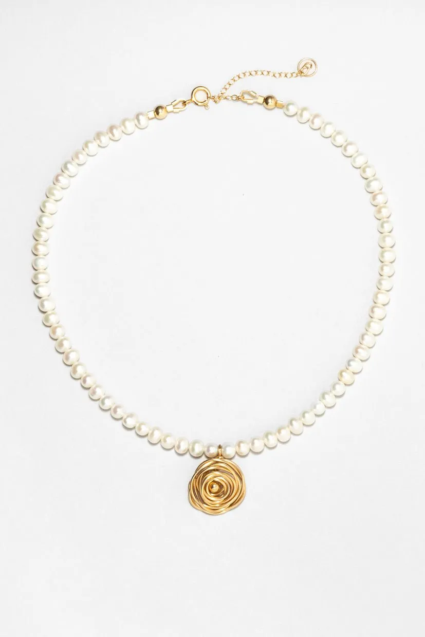 Collier rosa - or perle de culture Blanc