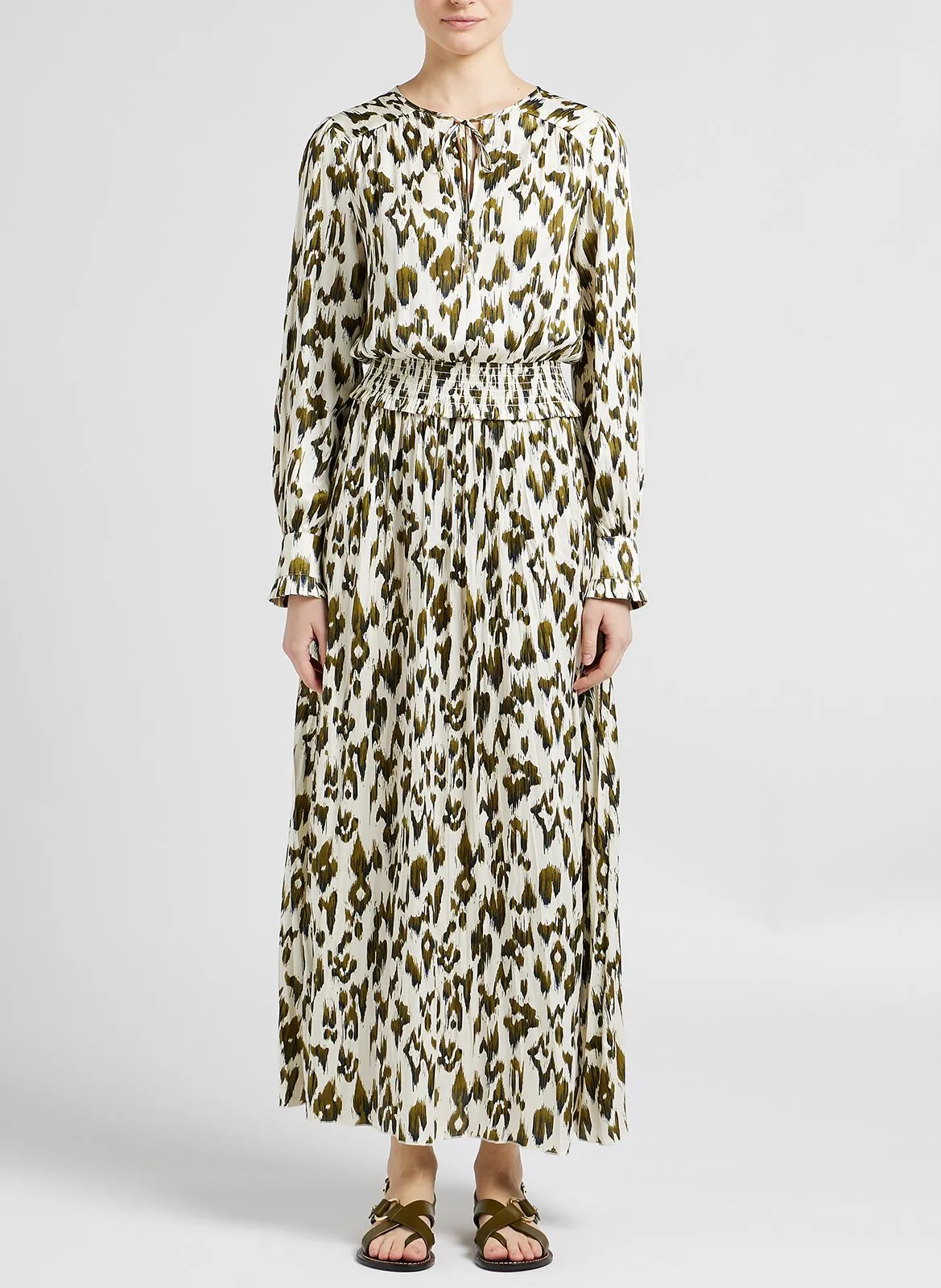 Robe longue col tunisien imprimée Multicolore