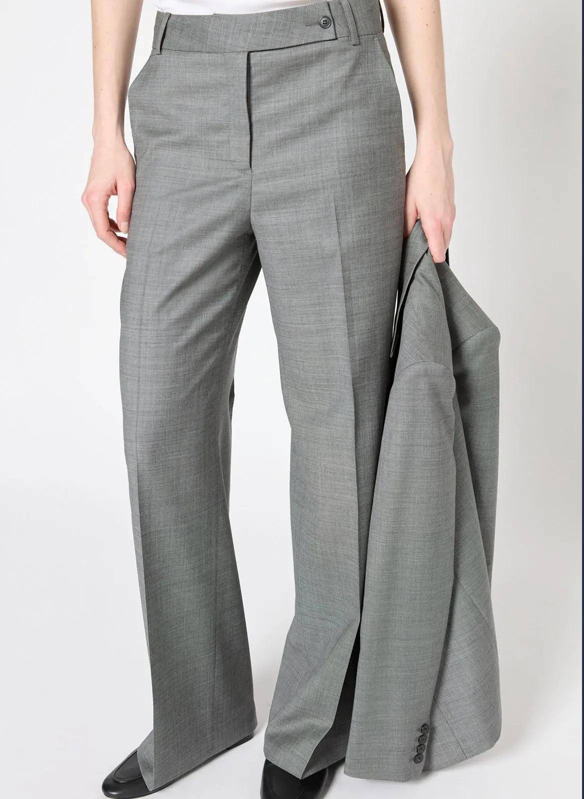 Pantalon droit en laine mélangée Gris LILOU
