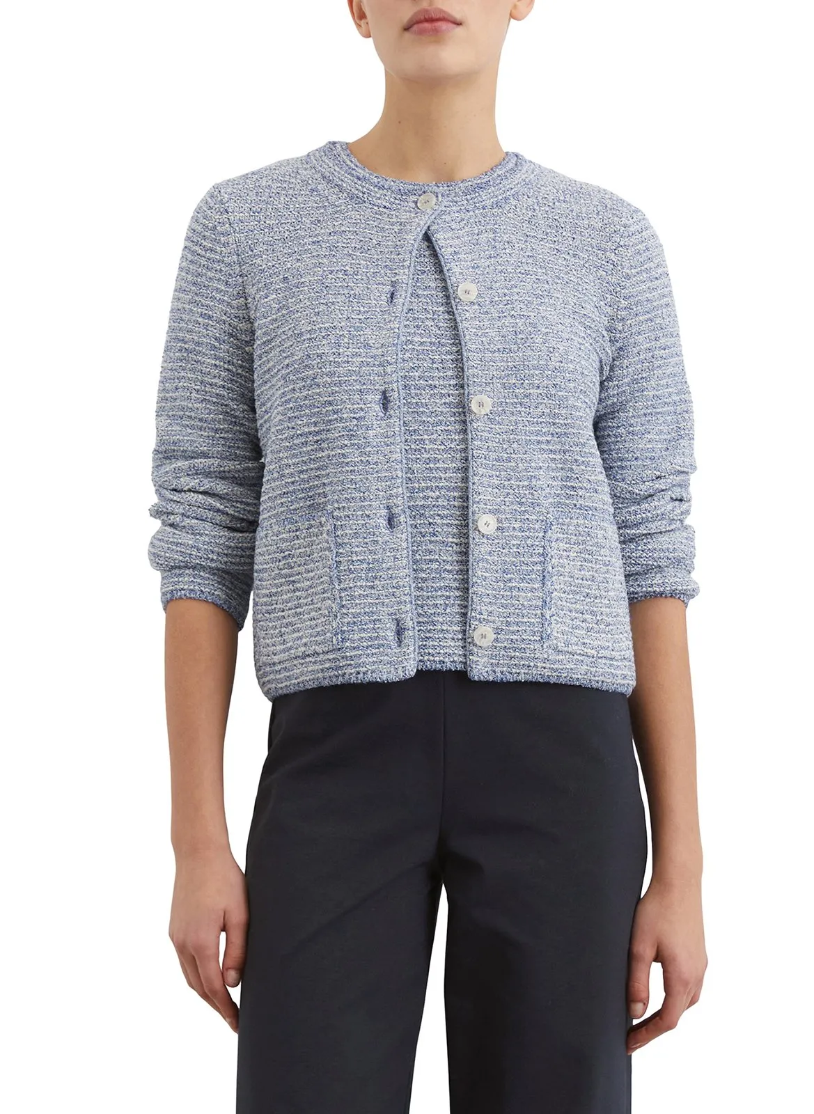 Cardigan col rond en coton mélangé Blanc