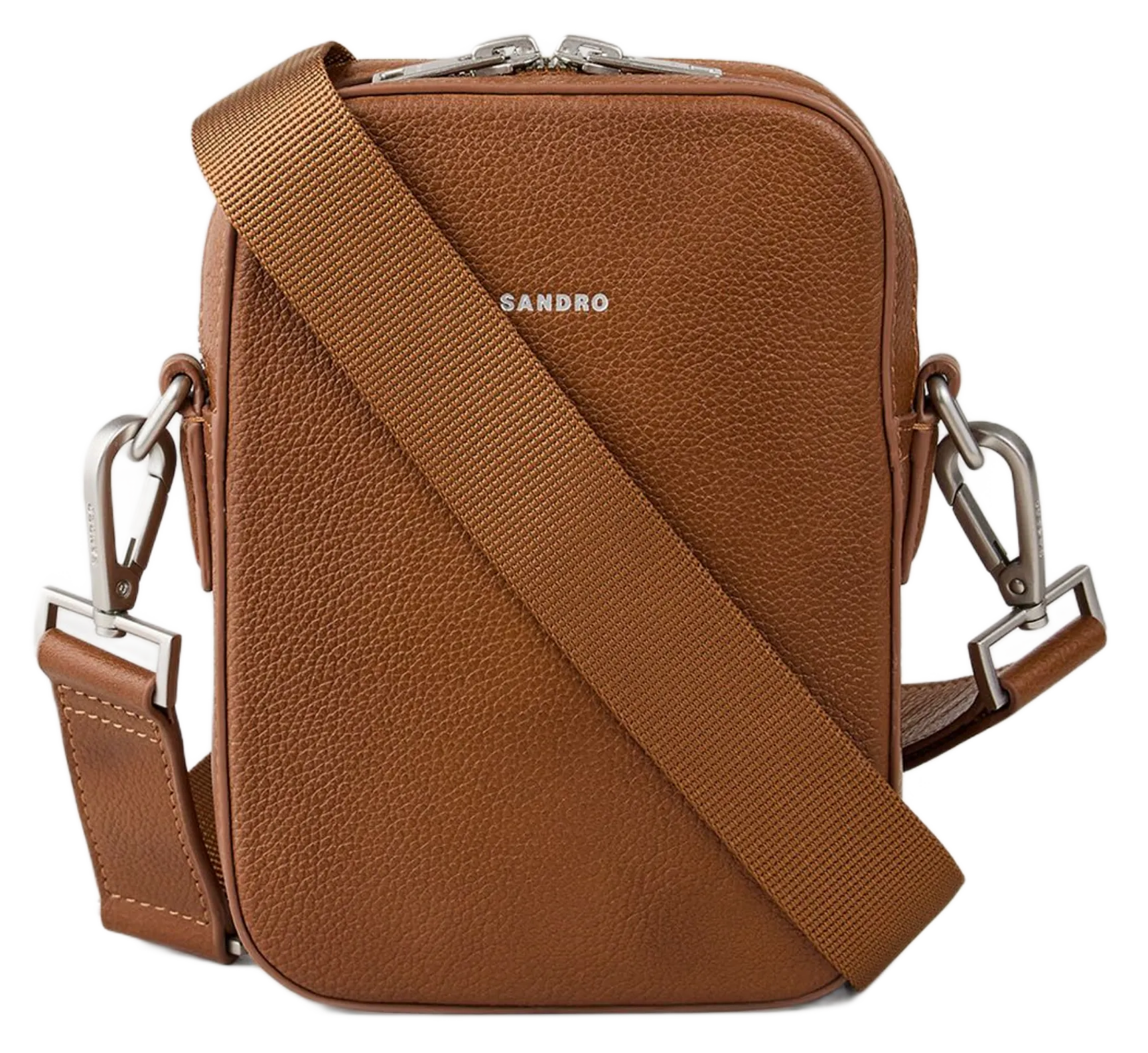 Sac bandoulière à zip en cuir Marron