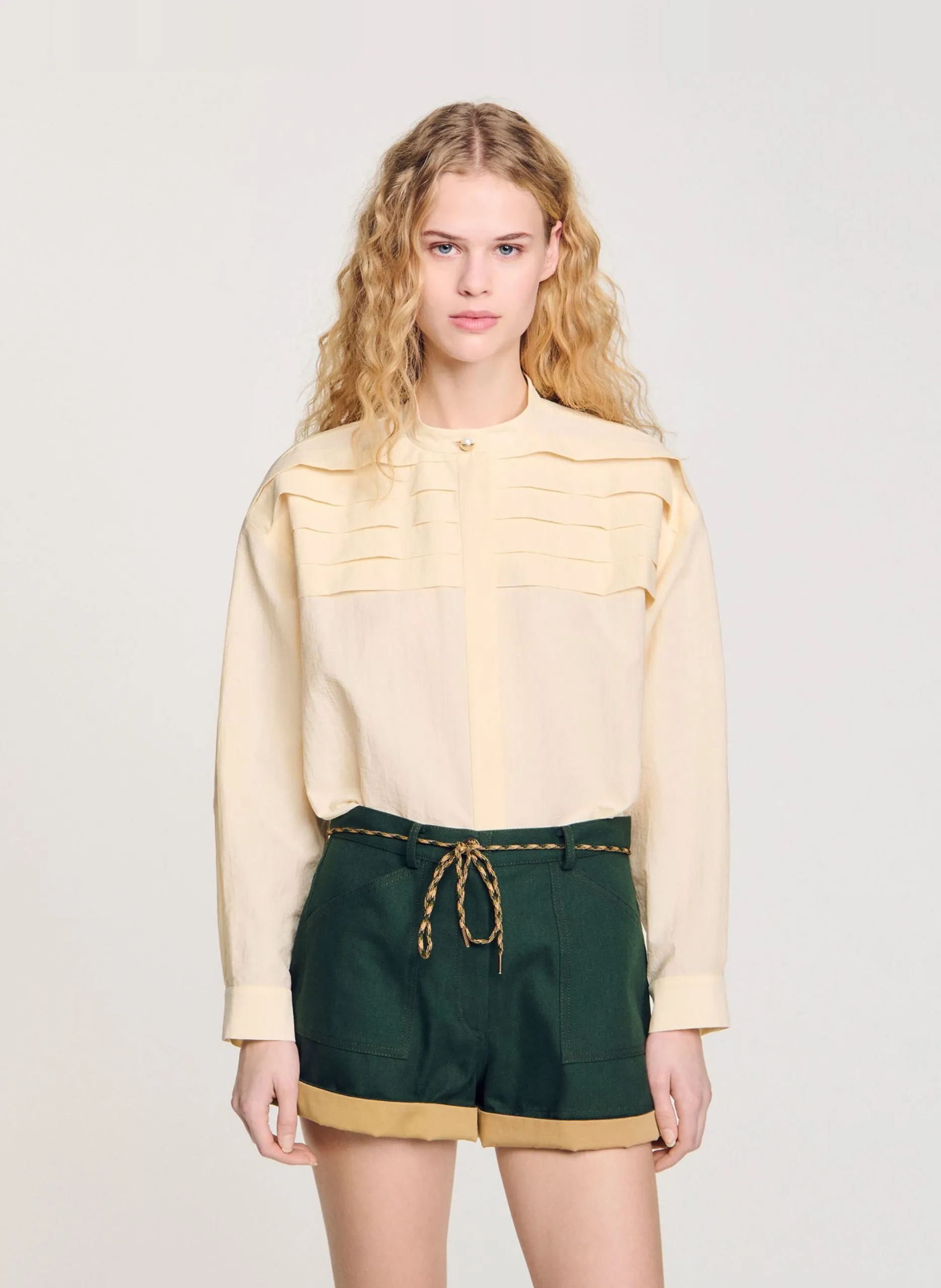 Chemise ample boutonnée à plis Blanc