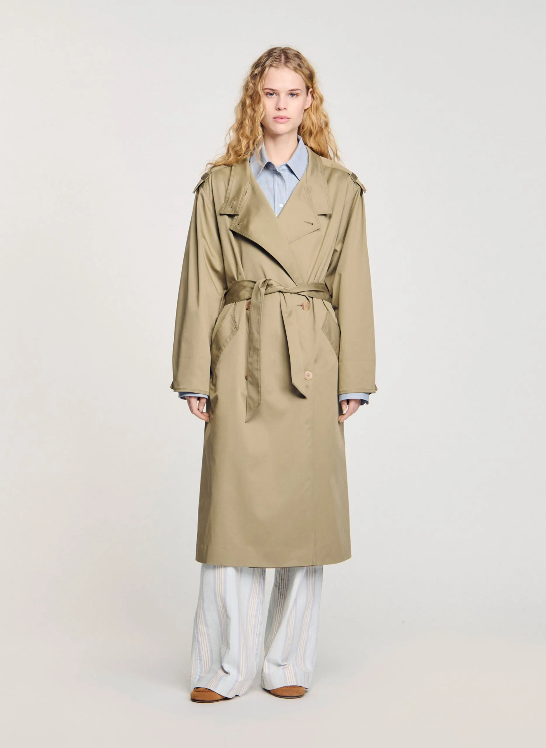 Trench droit en coton mélangé Kaki