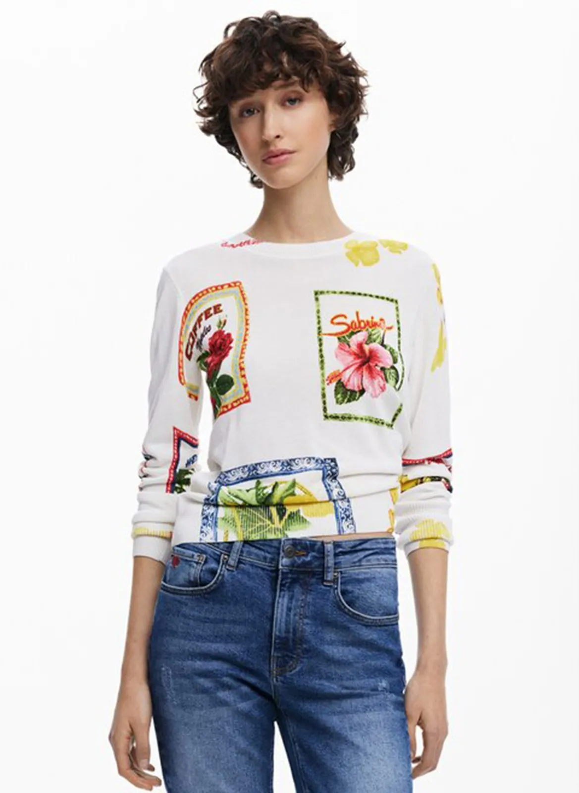 Pull droit en maille imprimée Blanc