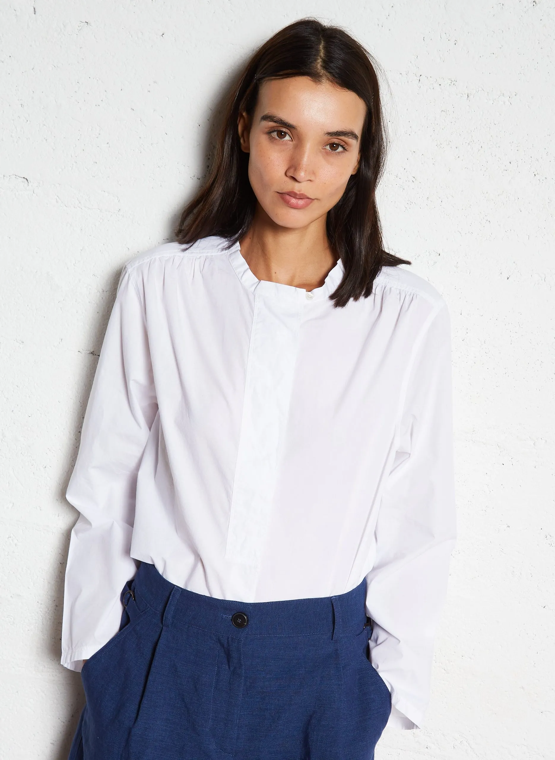 Chemise col rond en coton Blanc