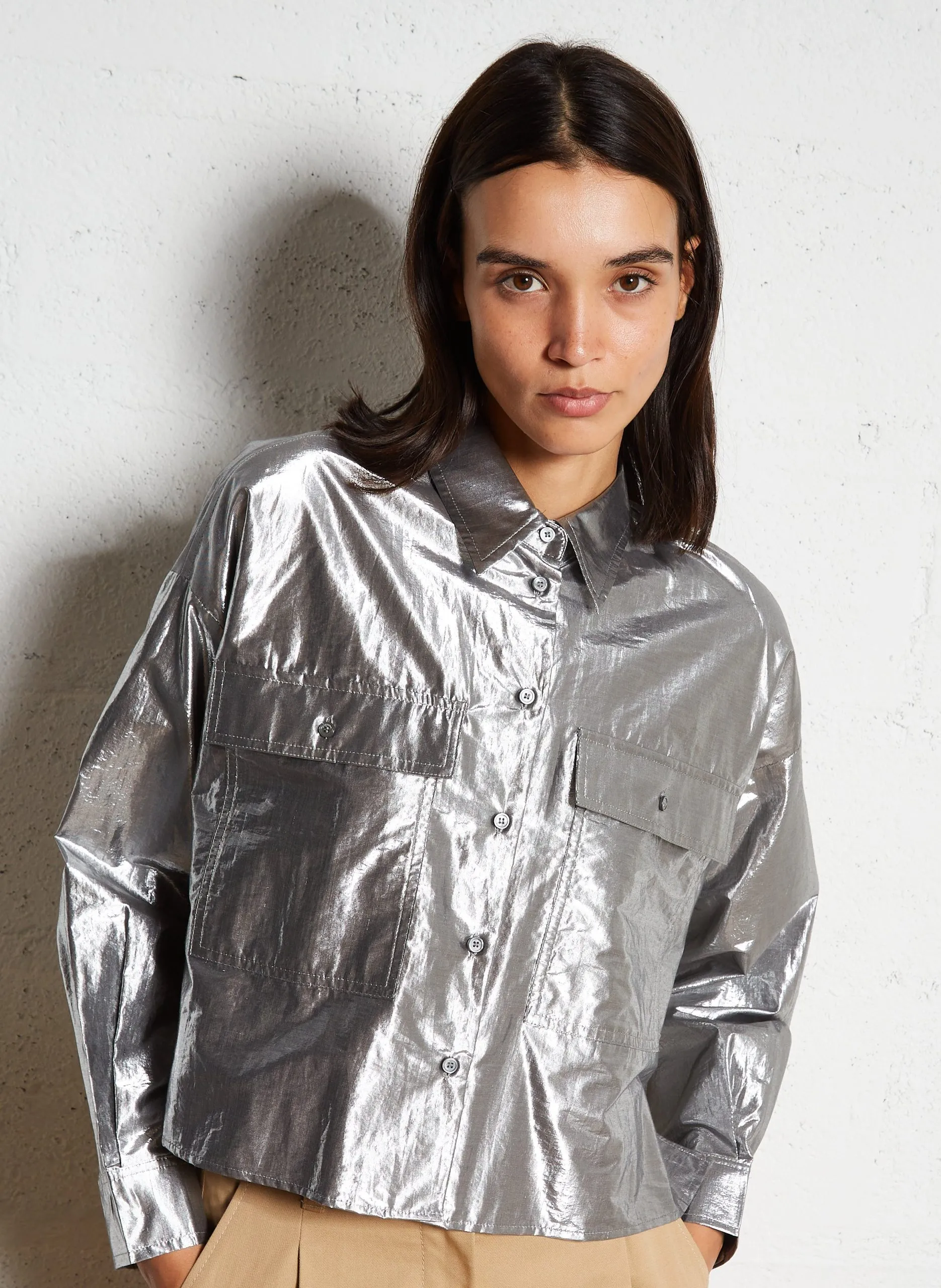 Chemise courte métallisée Argent ALDENO