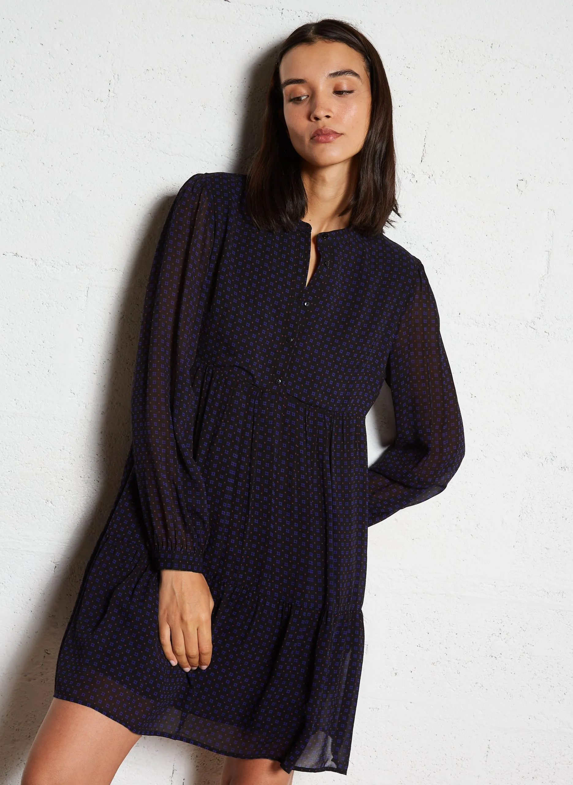 Robe droite col mao Bleu LOUISE