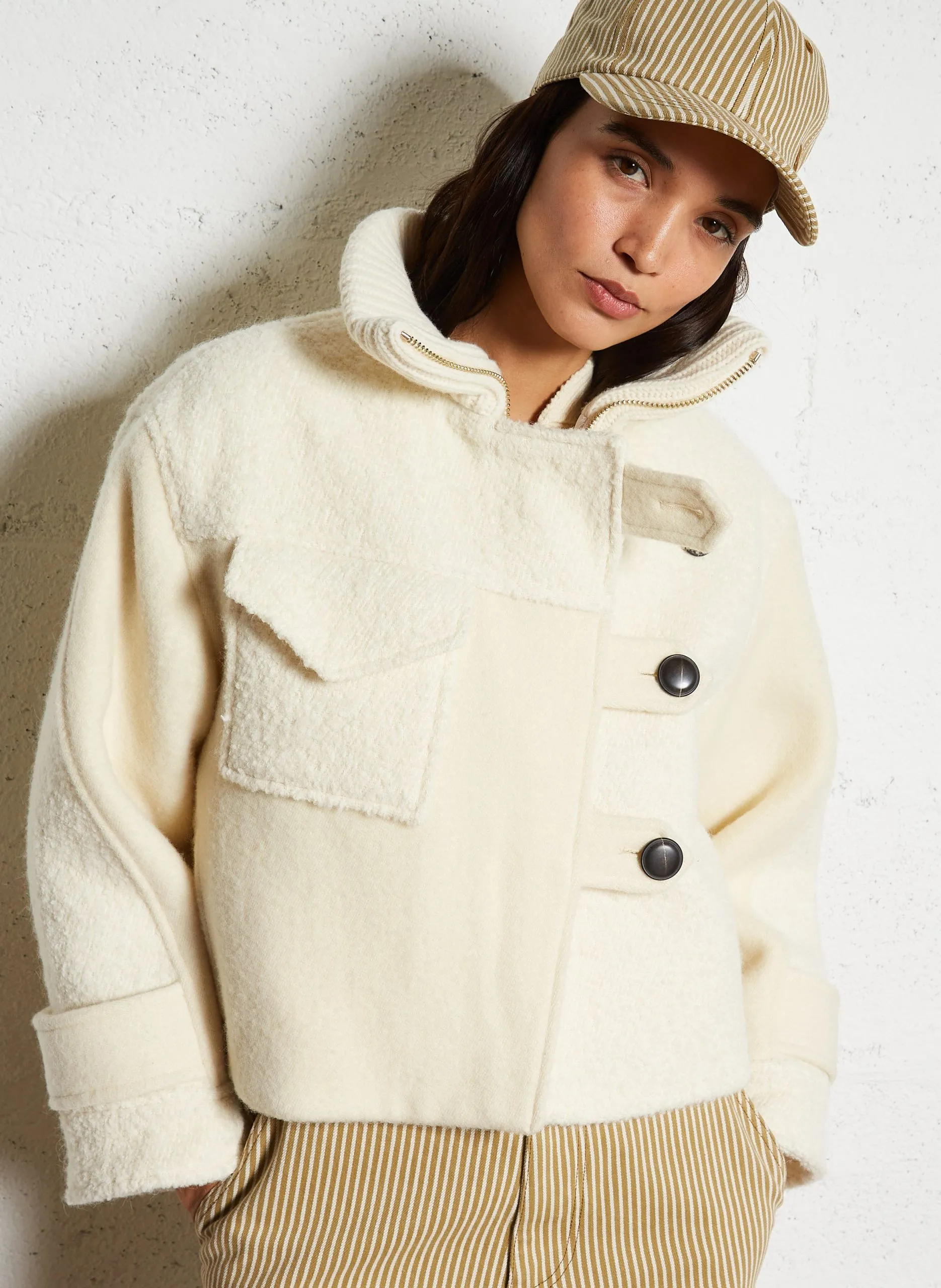 Veste droite en maille Beige DORA