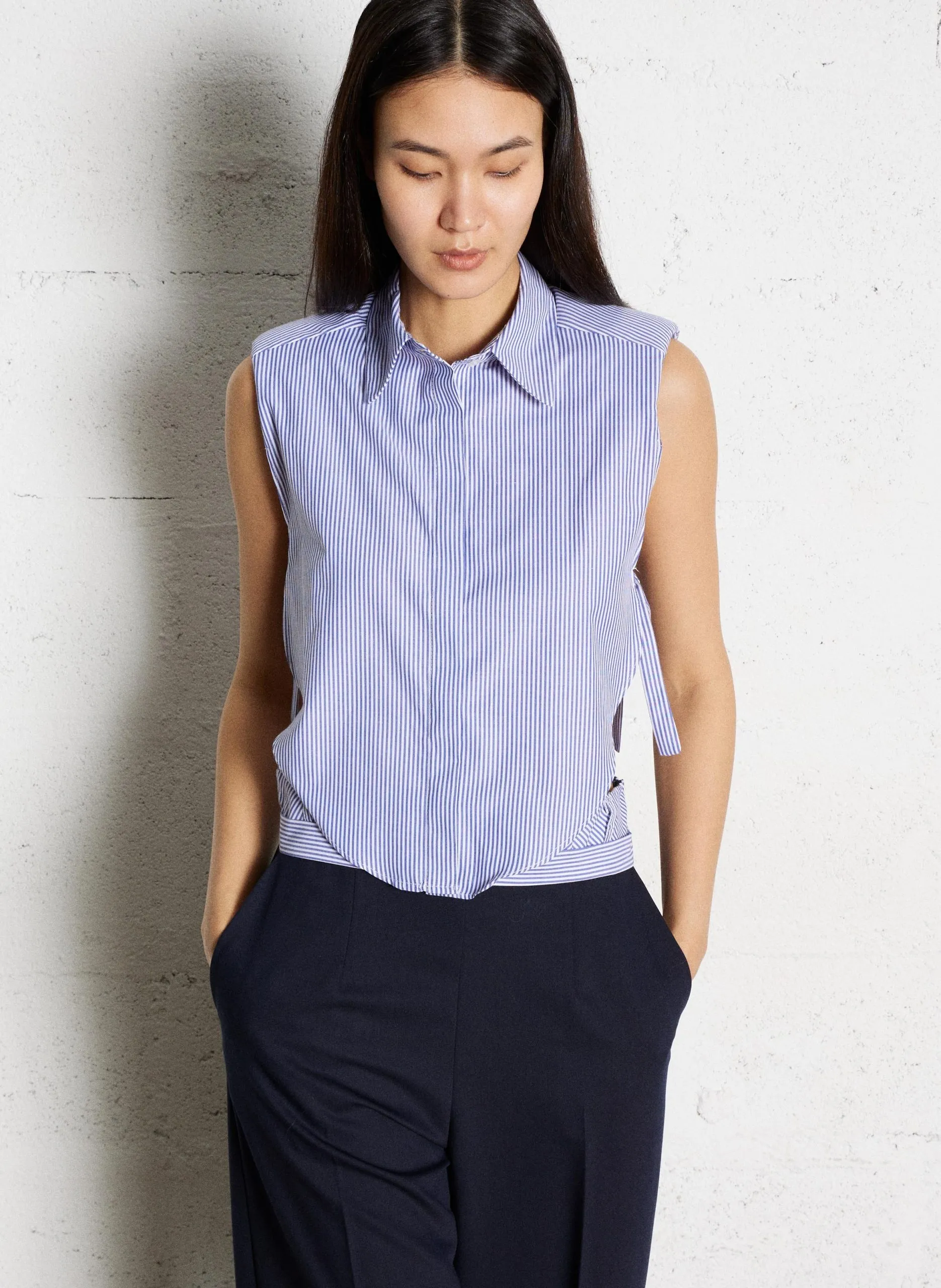 Chemise sans manches rayée en coton Multicolore