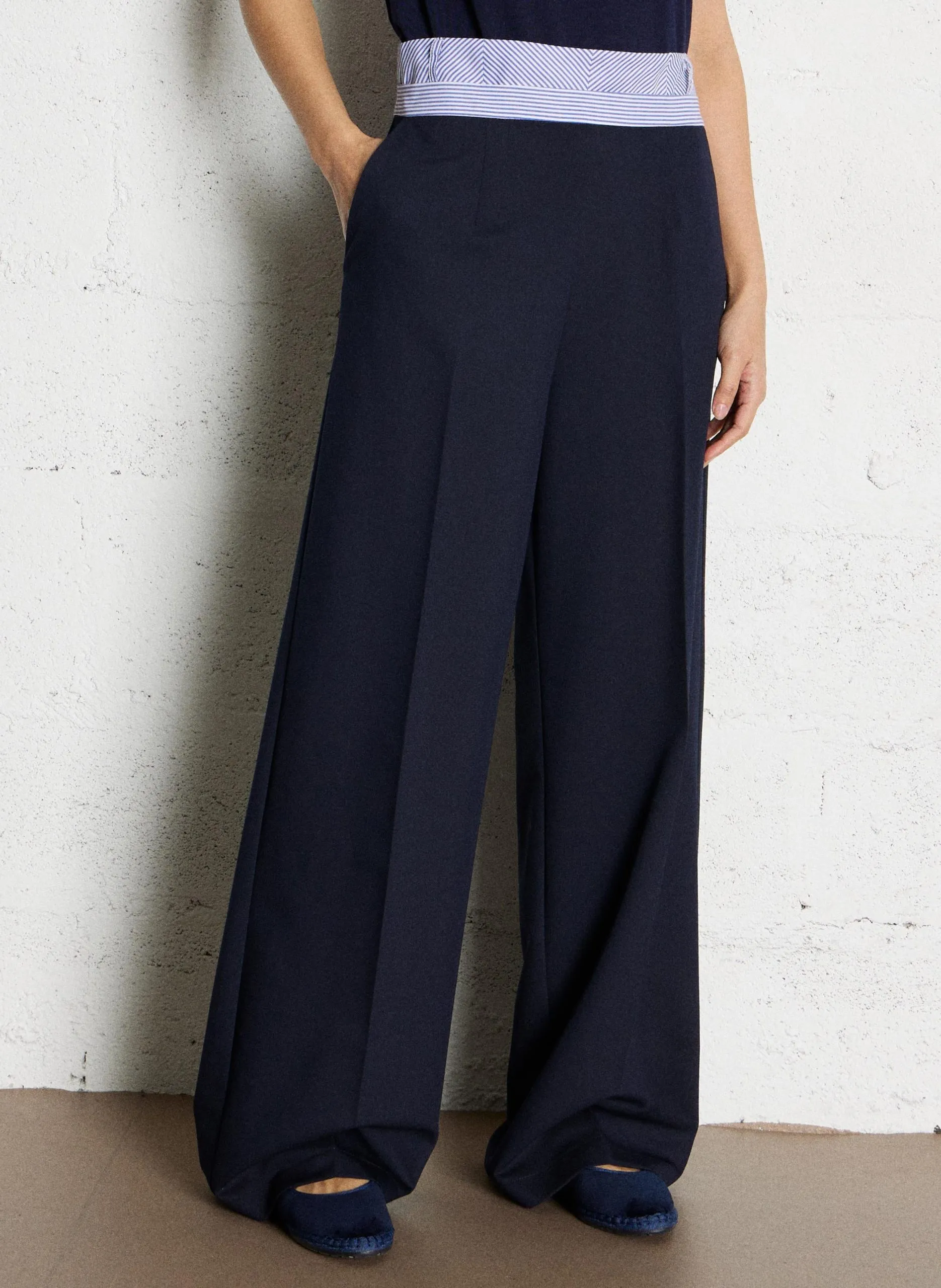 Pantalon large à ceinture rayée Bleu