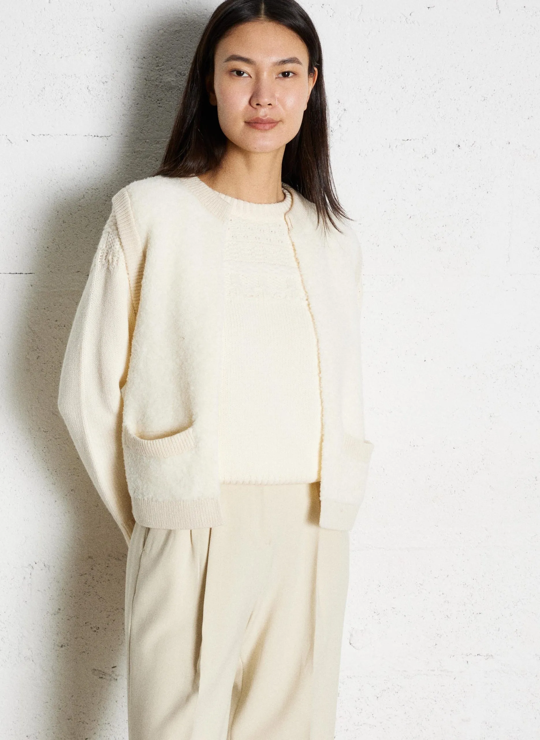 Veste droite en laine mélangée Beige CLARENCE