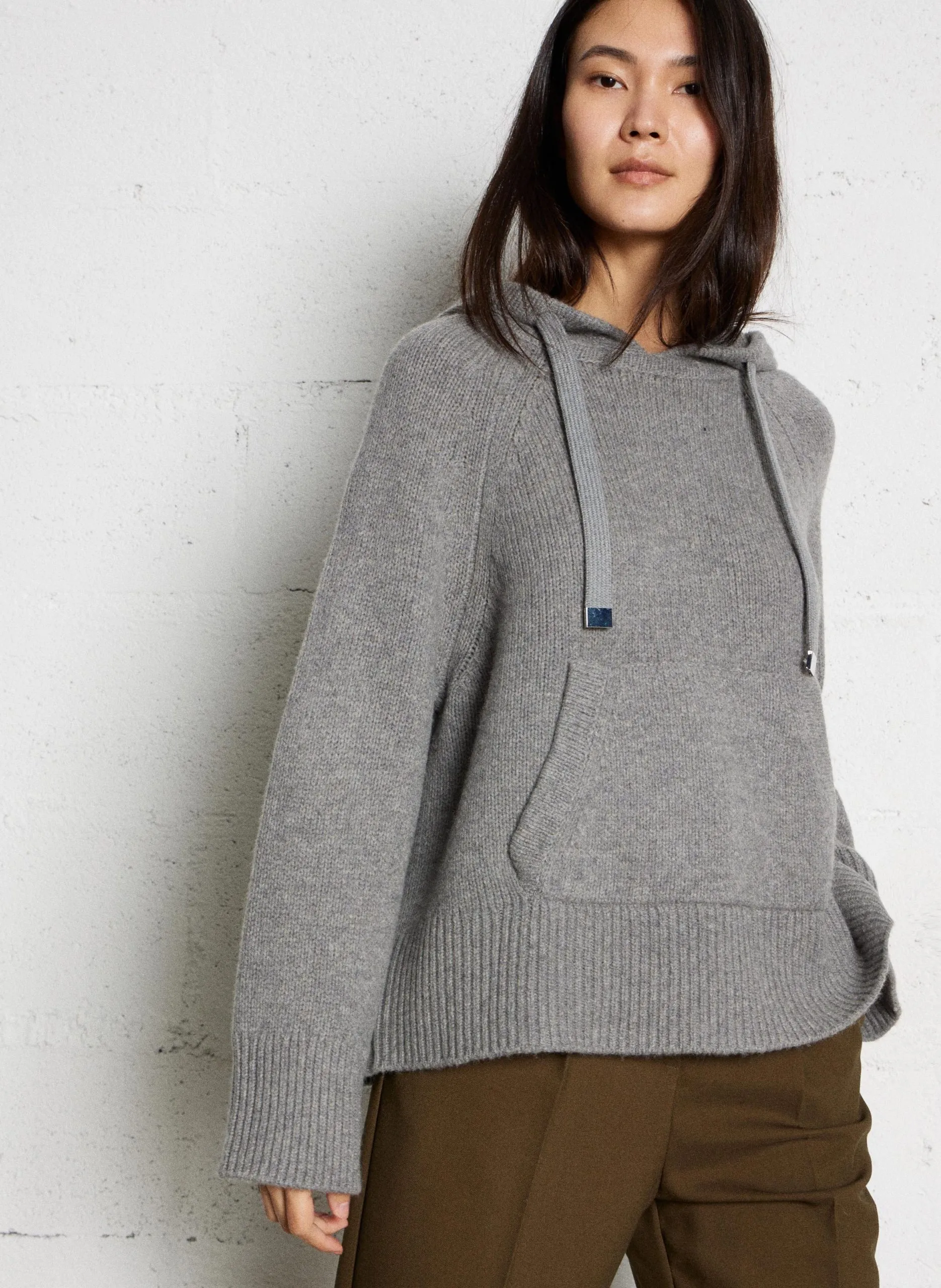 Pull a capuche en laine Gris YONDA