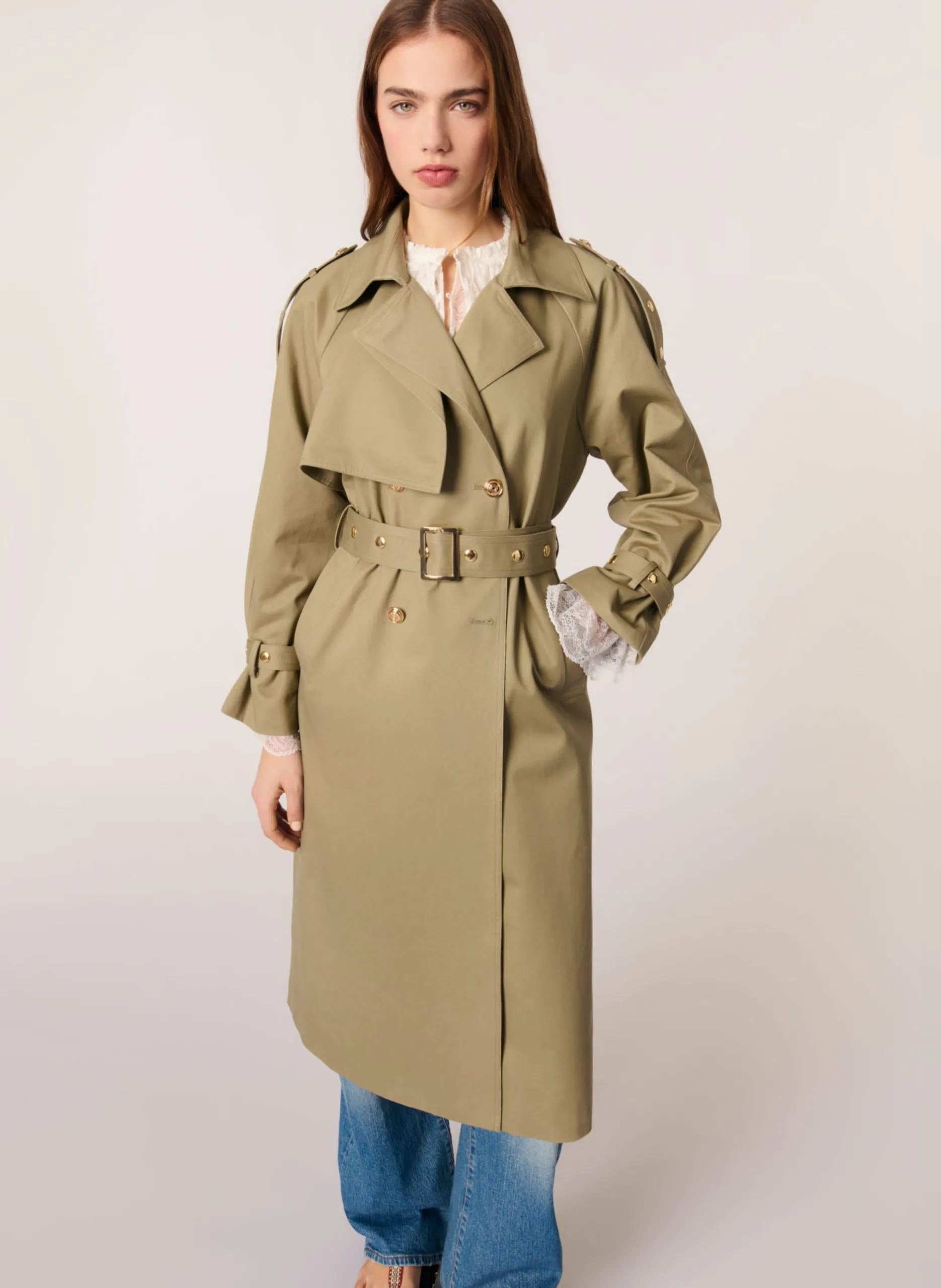 Trench cintrée en coton Kaki