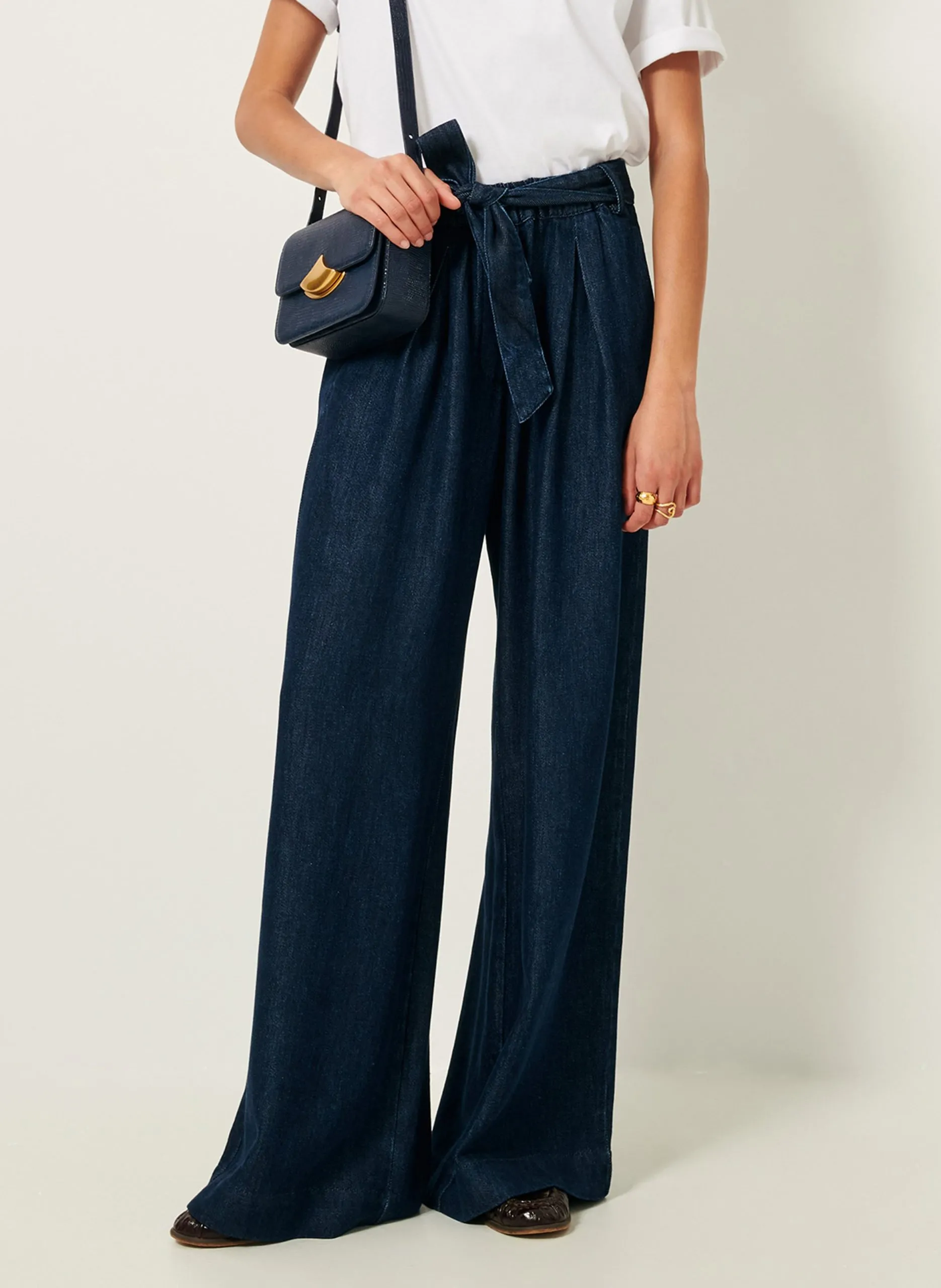 Pantalon large taille haute Bleu RINIM