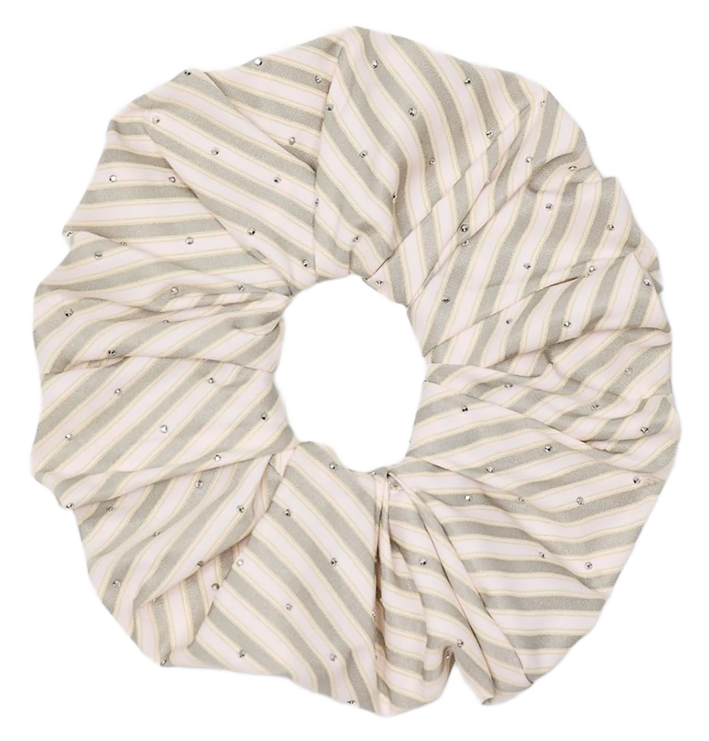 Chouchou rayé à strass Kaki