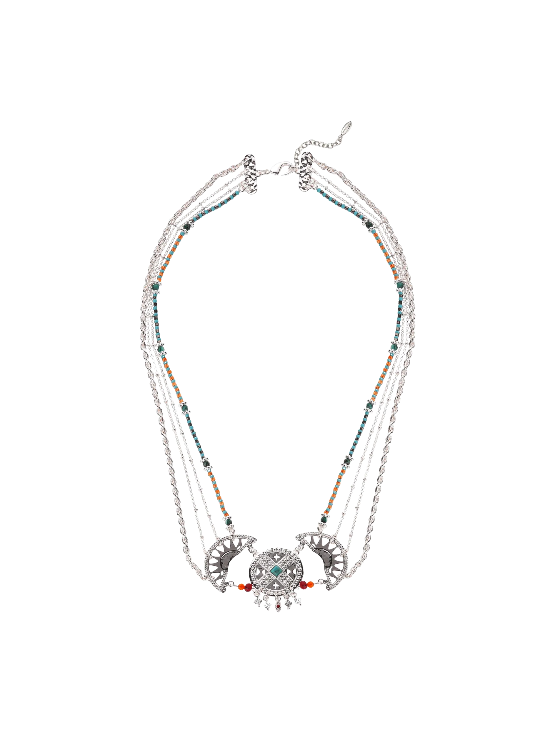Collier chaîne multirang avec pendentif central et perles Argent MARAJA