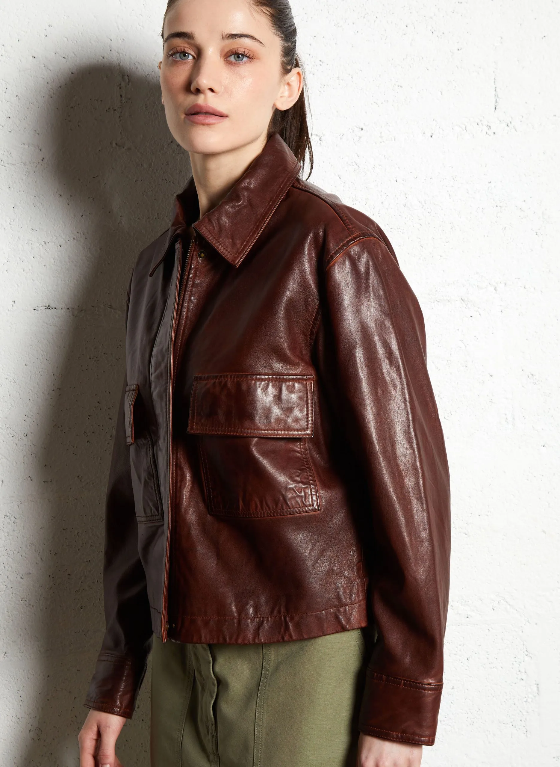 Veste col classique en cuir Rouge COCO