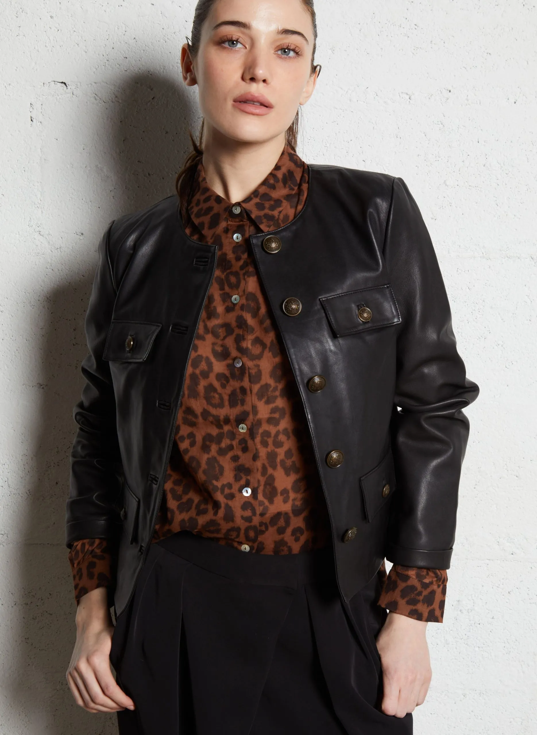 Veste en cuir Noir CHARLOTTE