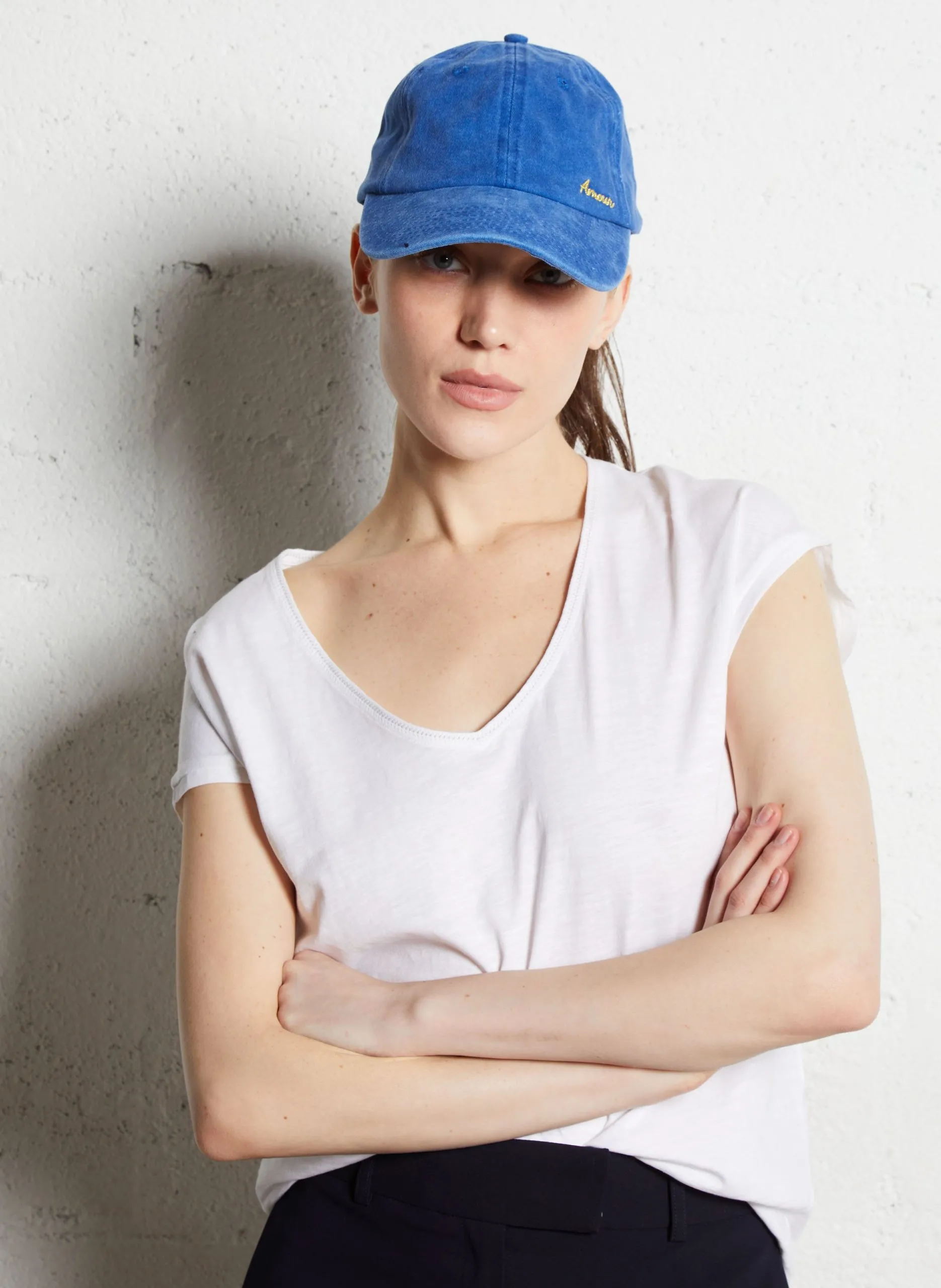 Tee-shirt droit col V en coton Blanc ASTRID