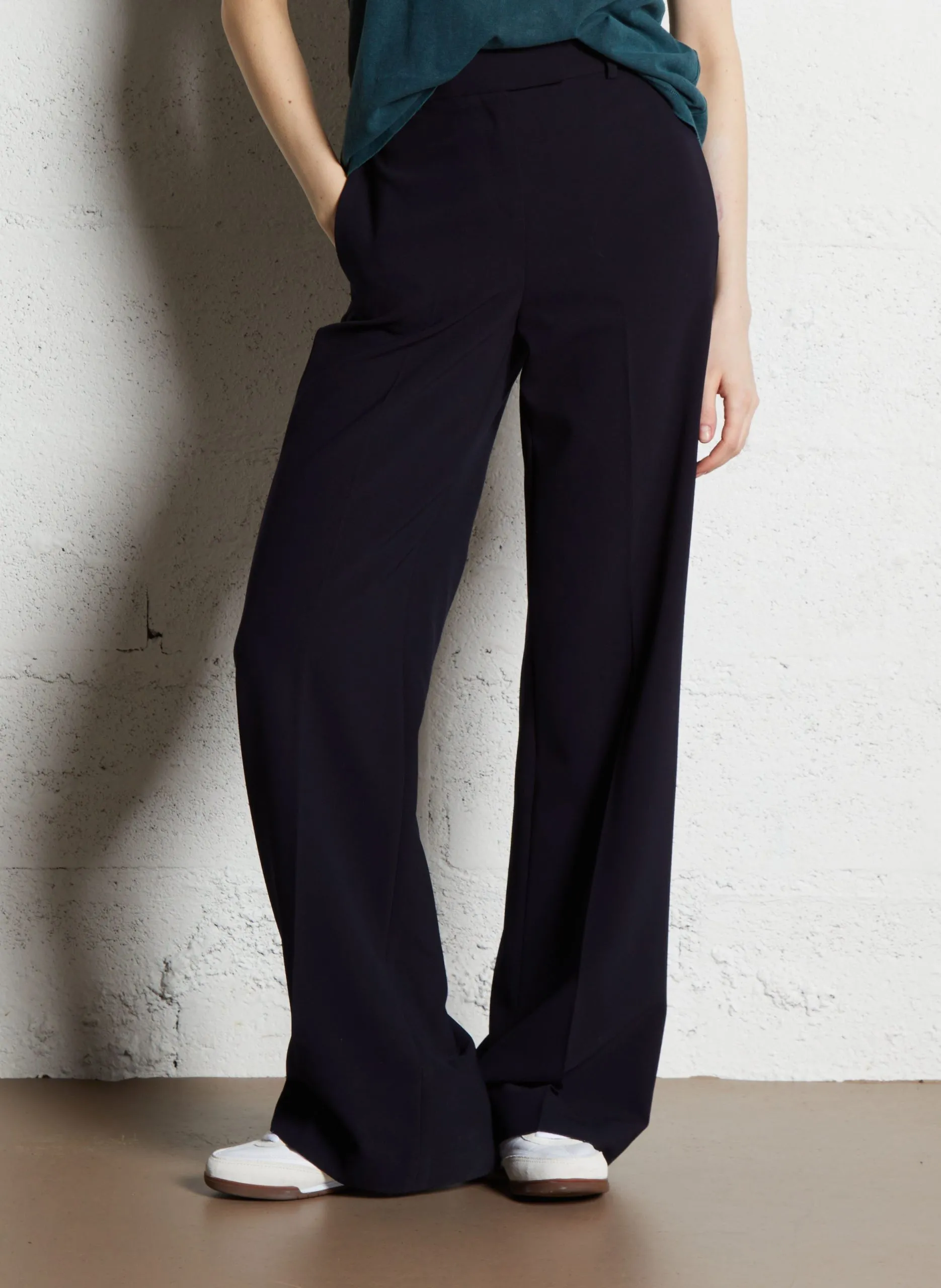 Pantalon droit plissé Bleu LAYLA