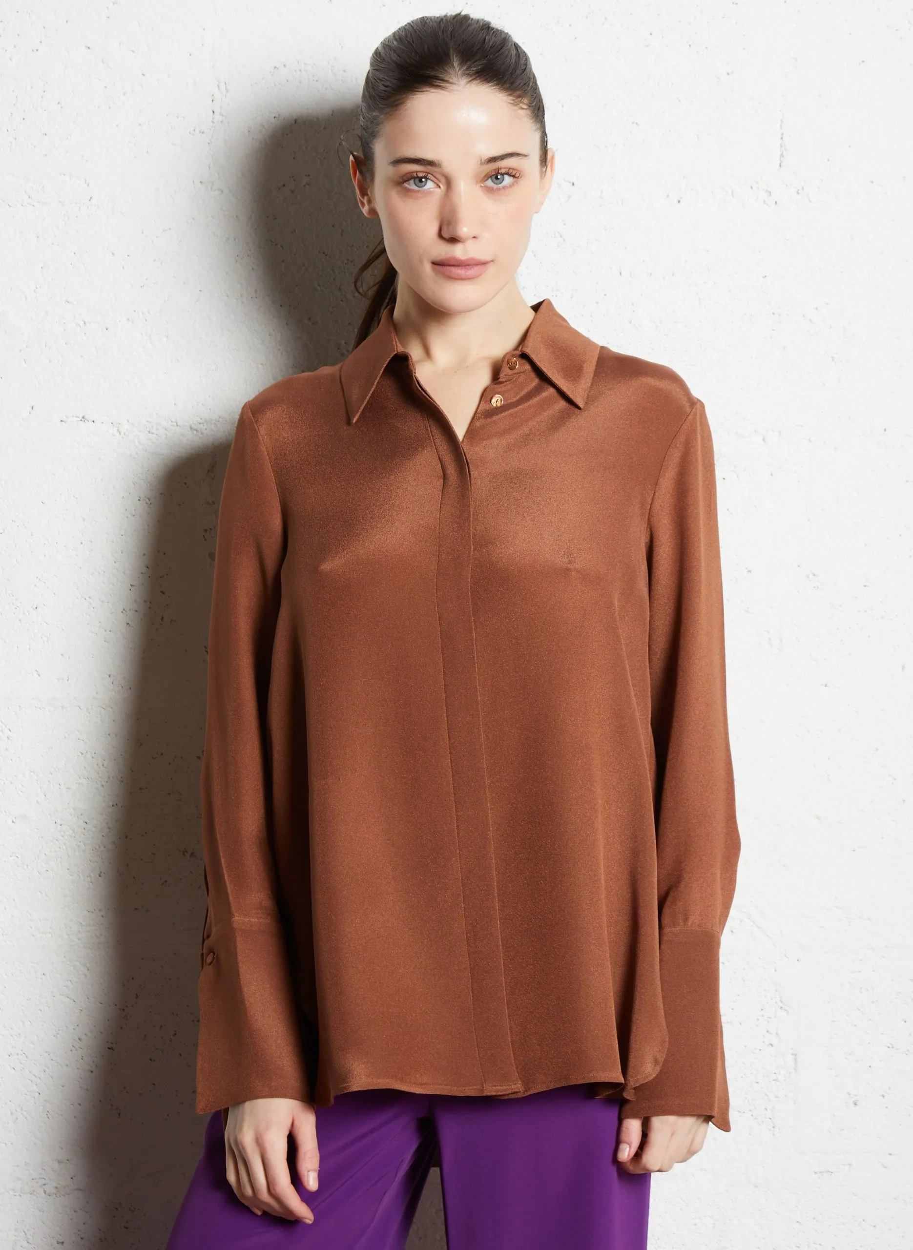 Chemise droite satinée Orange TENA