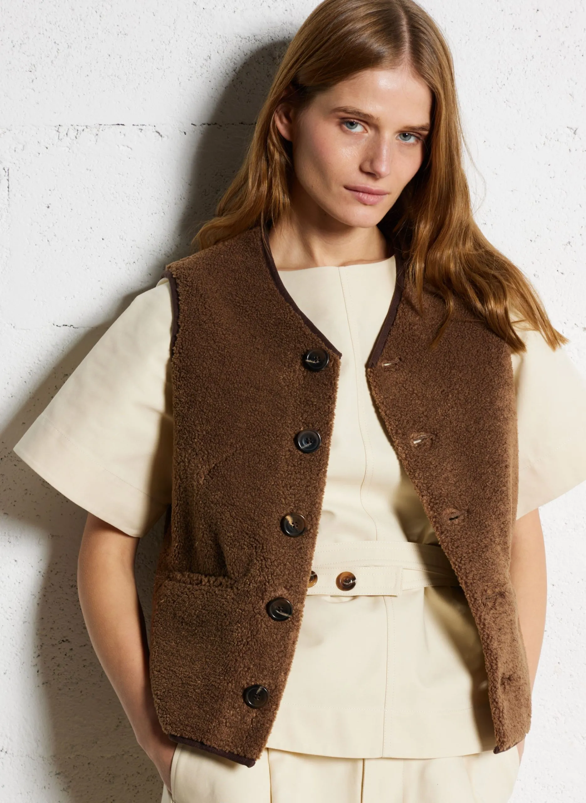 Gilet sans manches aspect mouton Marron FUSIL