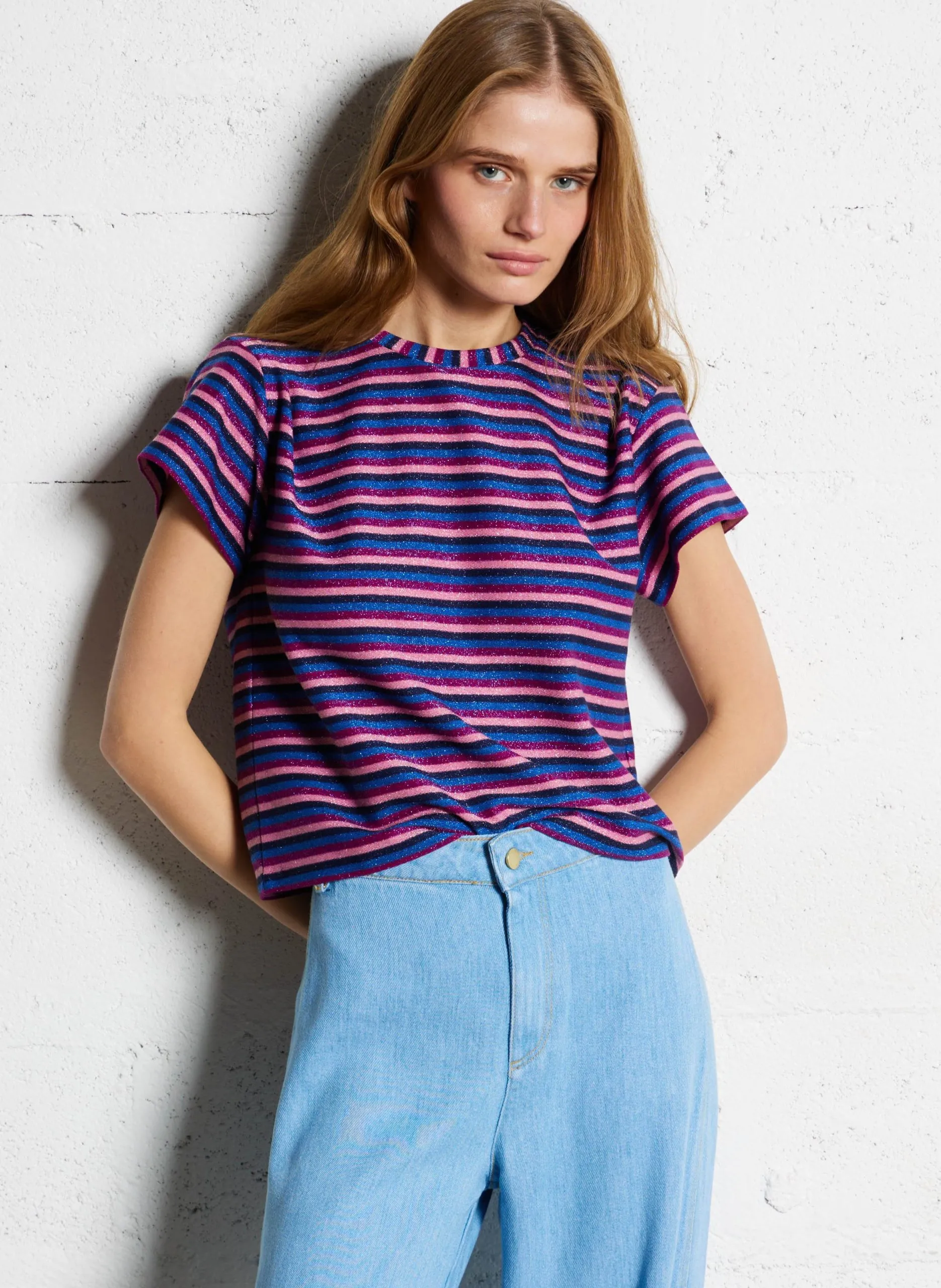 Tee-shirt manches courtes rayé Violet