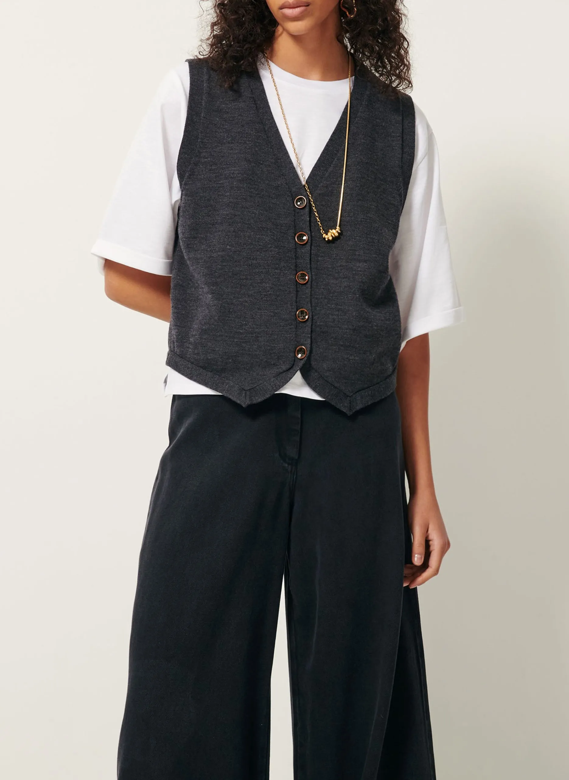 Gilet col V en laine Gris GIANCARLO