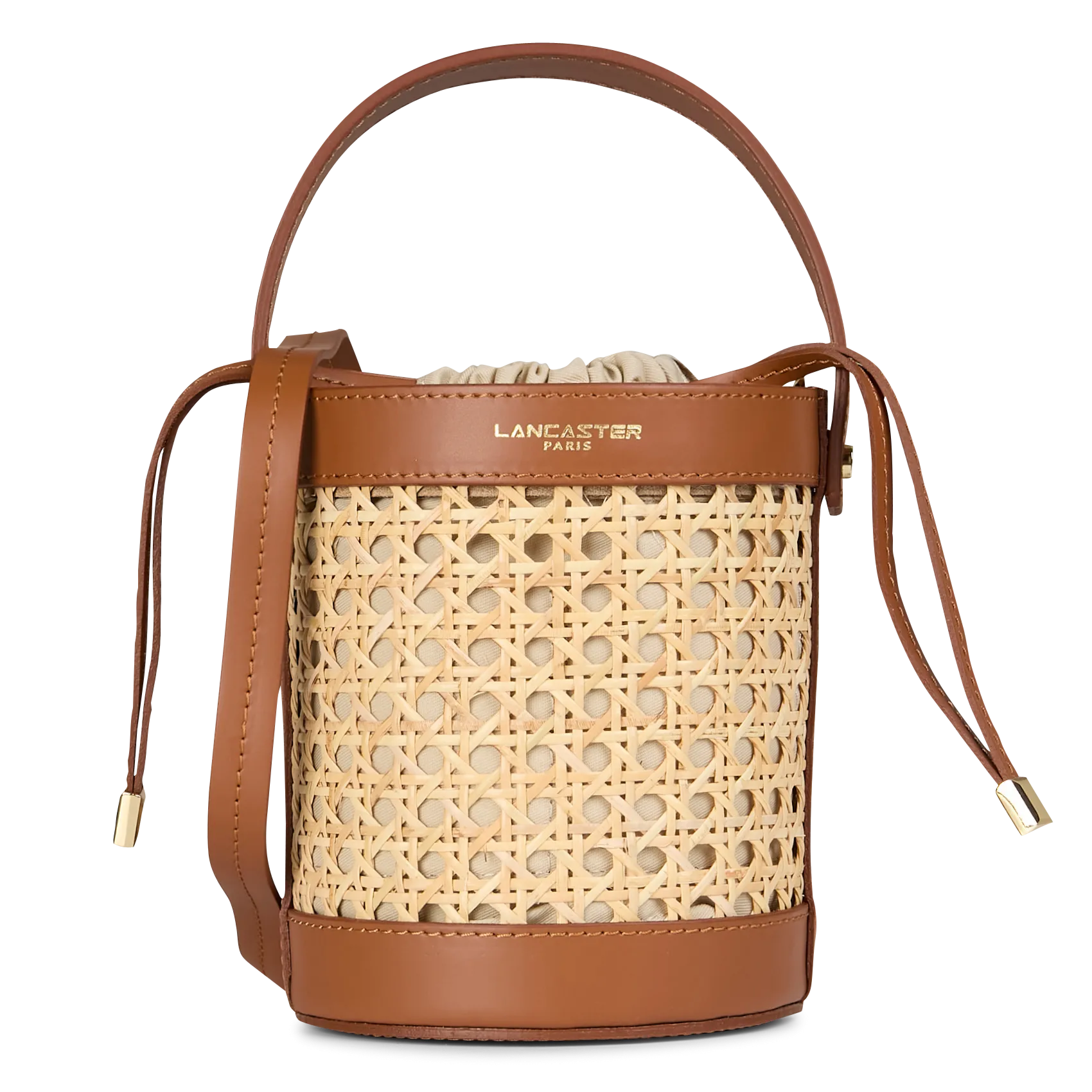 Sac seau en rotin et cuir Marron