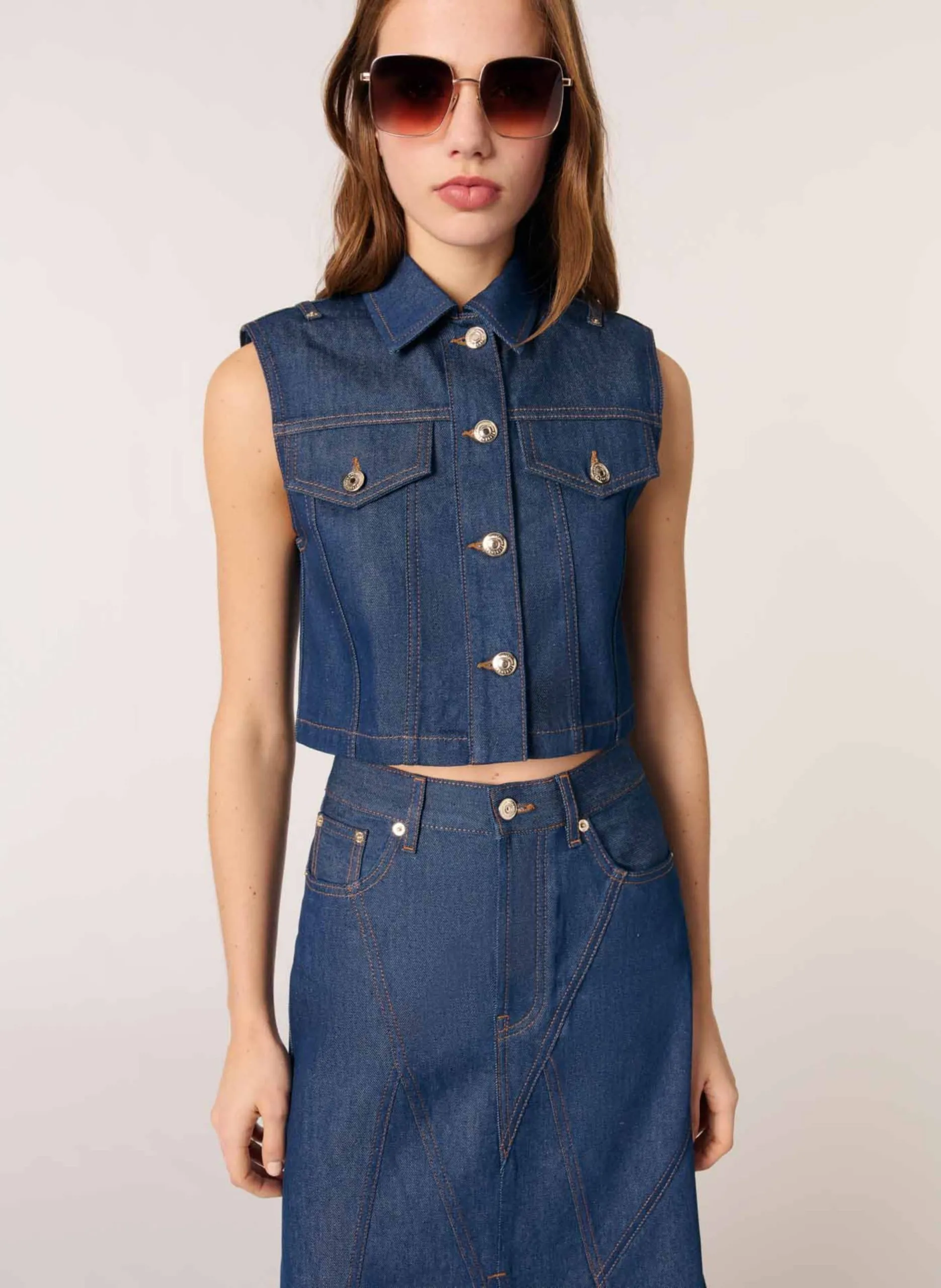 Veste sans manches en denim Bleu