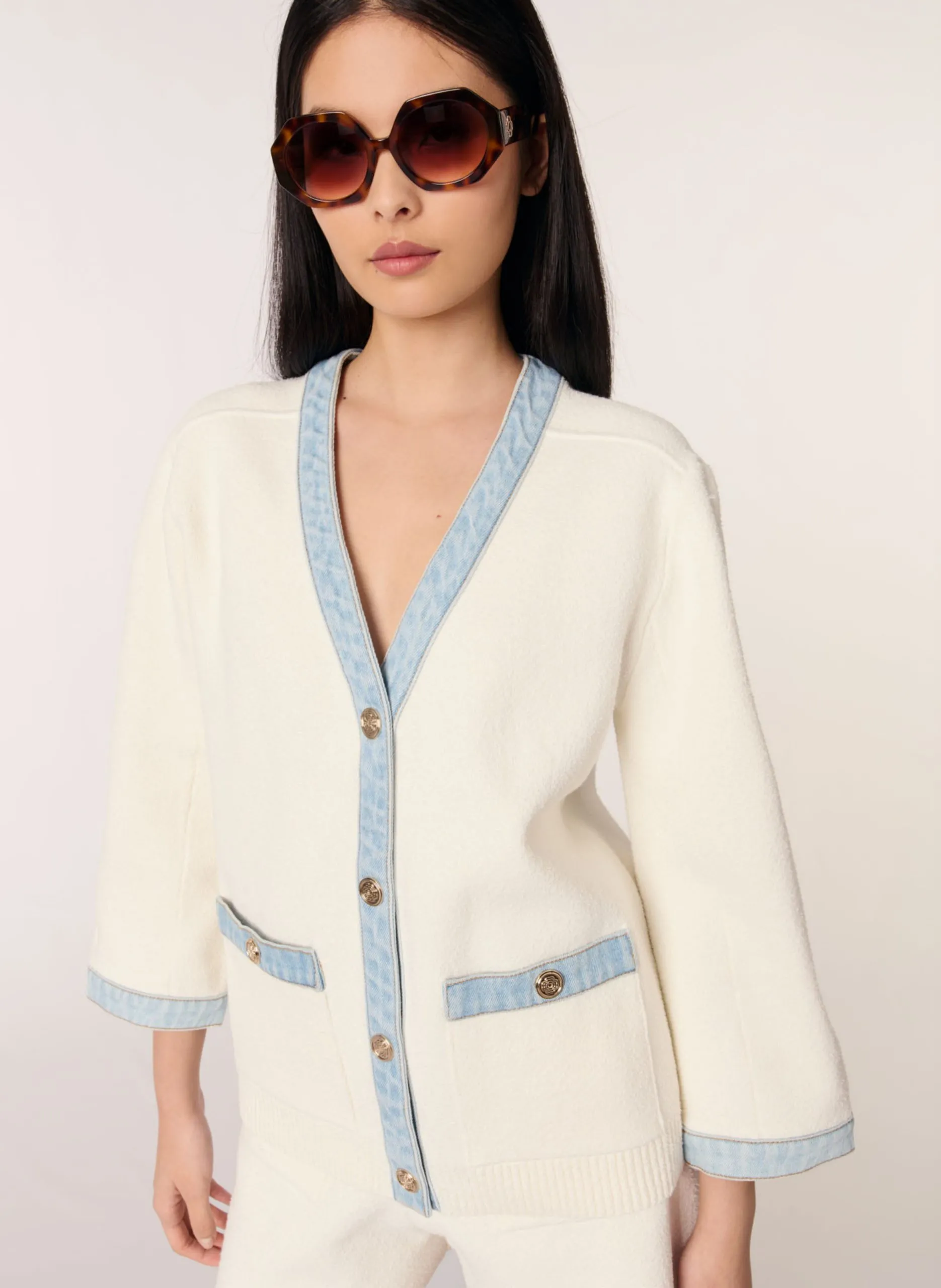 Cardigan droit en coton mélangé Beige