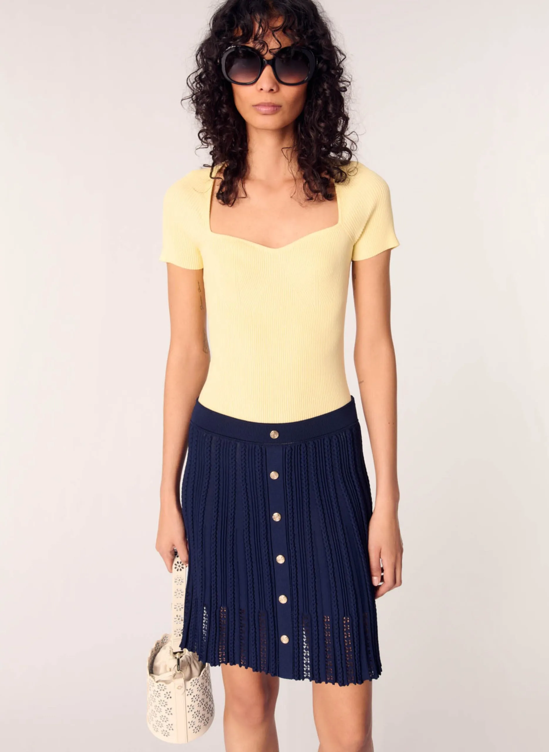 Jupe courte évasée en maille Bleu