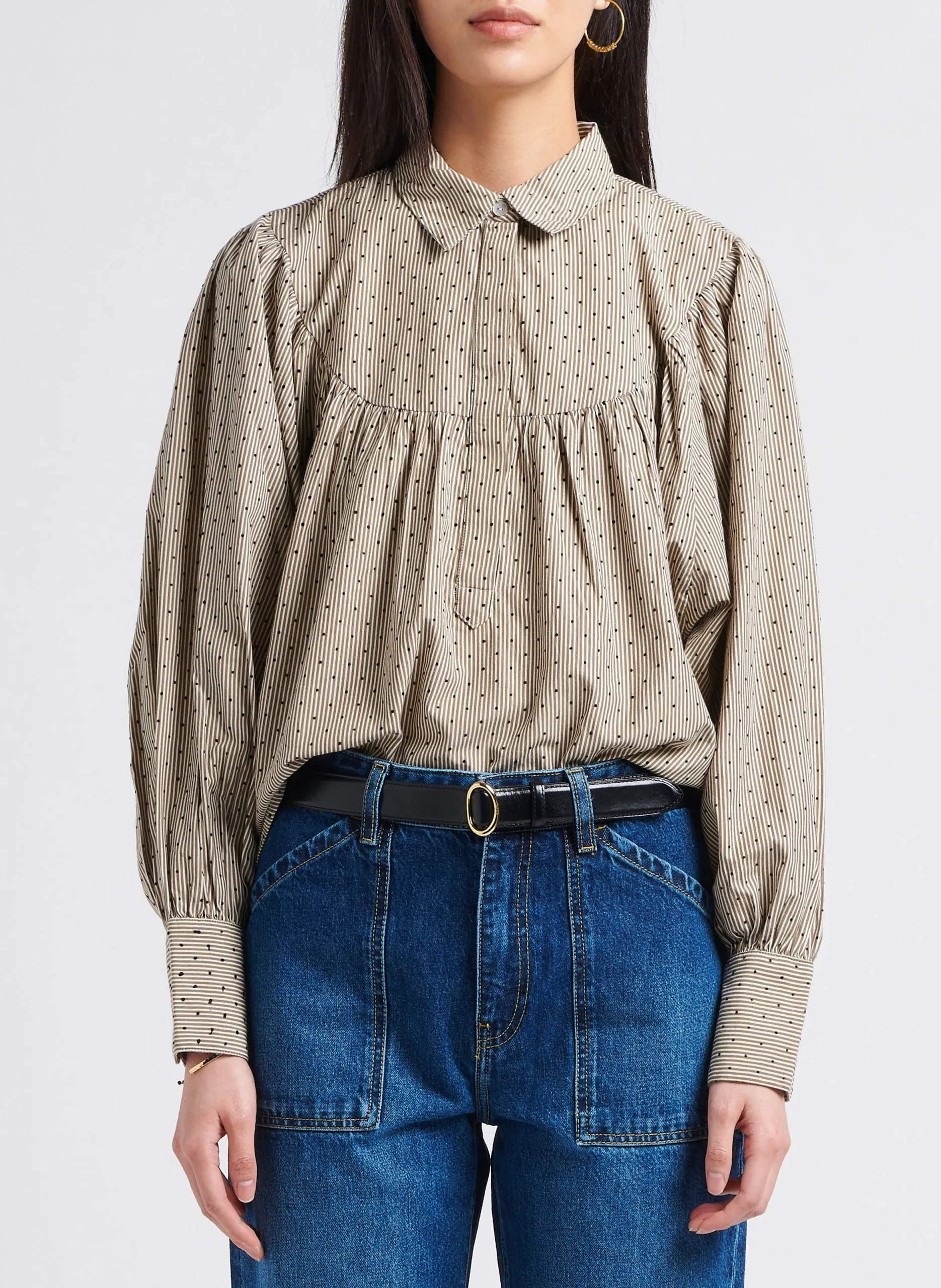 Blouse col classique imprimé Beige