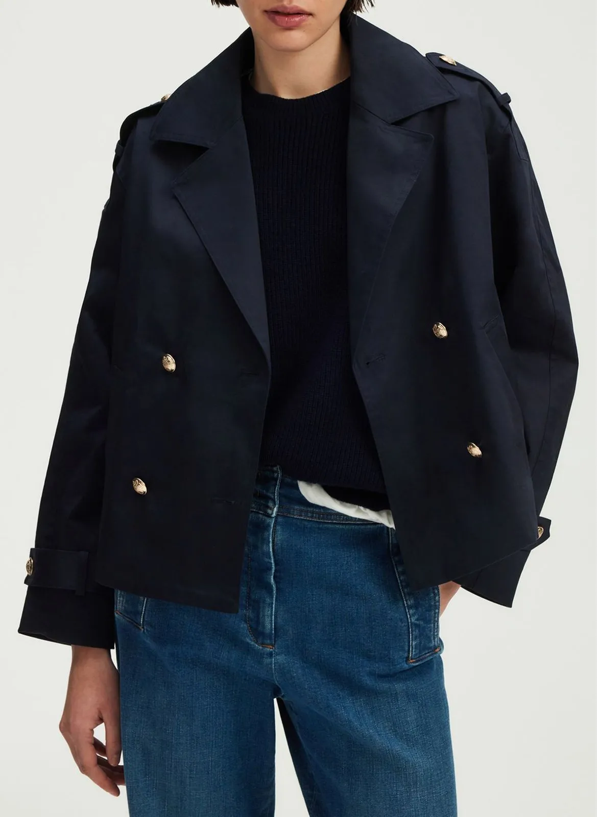 Trench court en coton mélangé Bleu SALINETTE