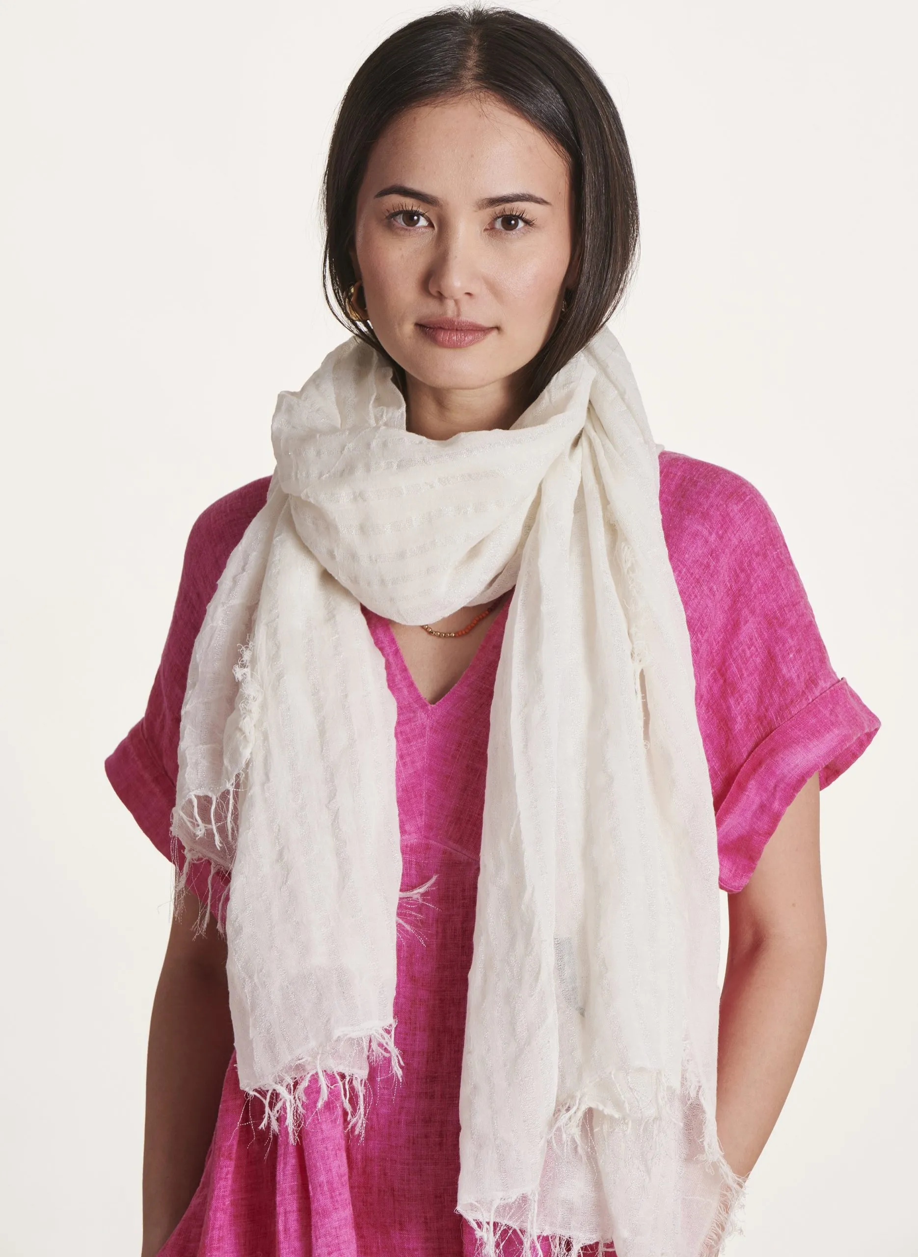 Foulard à rayures métallisées en coton Blanc