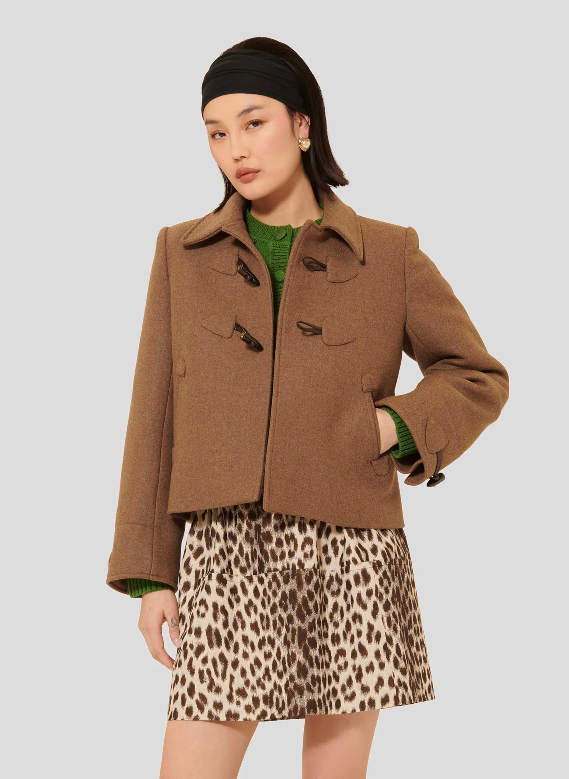 Manteau col chemise en laine mélangée Marron MANOEL