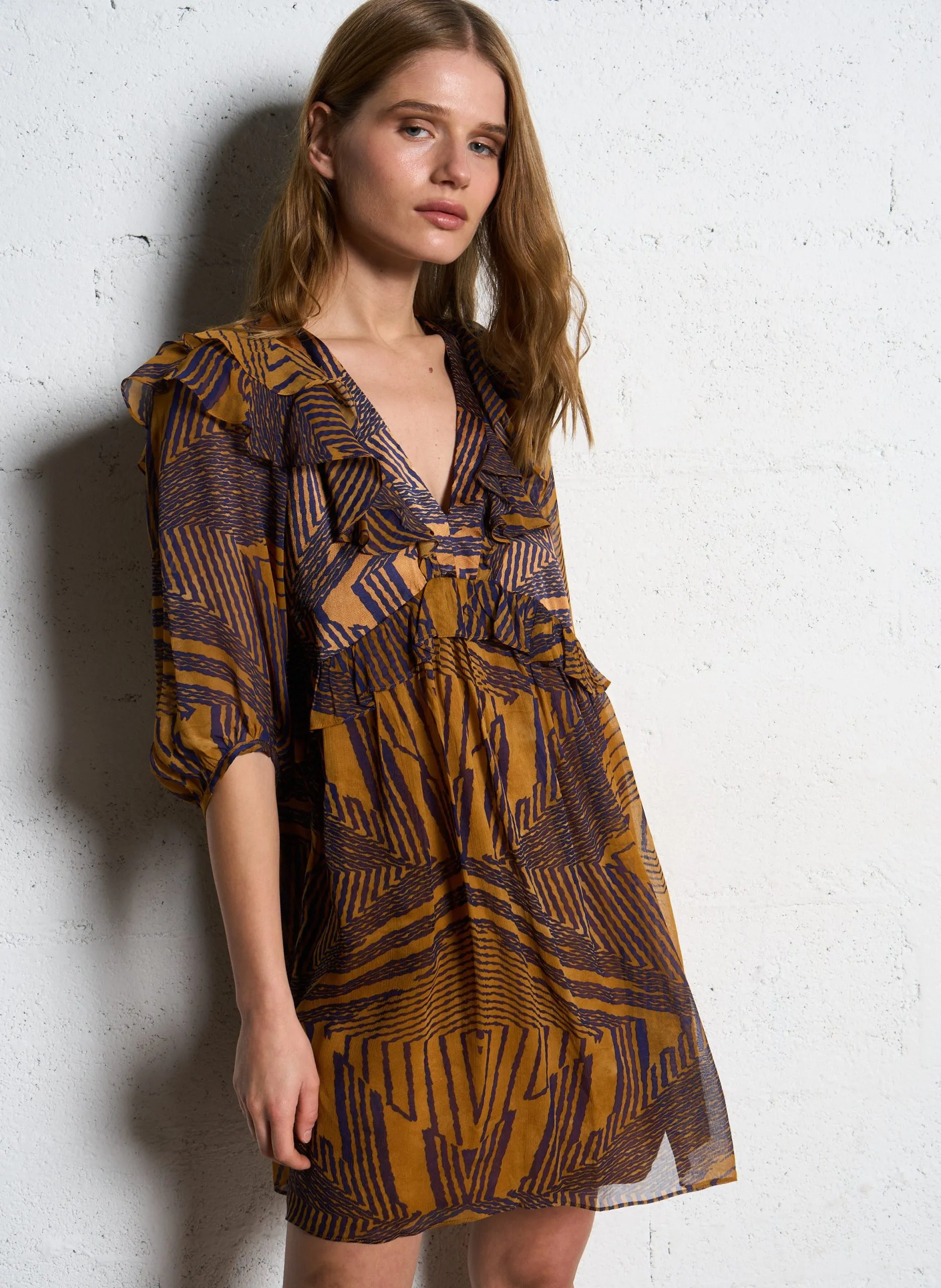 Robe col V imprimée Orange ACACIA