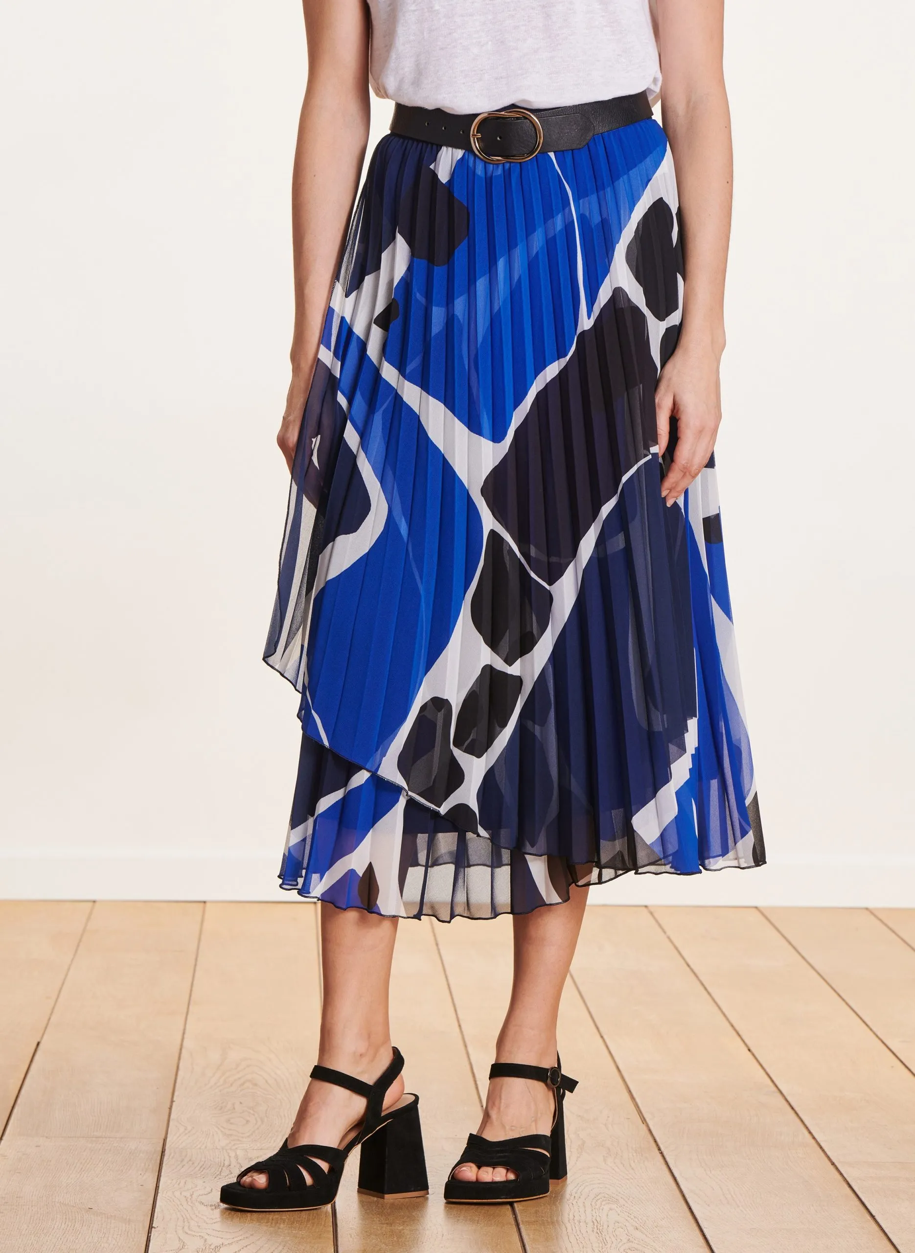 Jupe midi plissée Bleu