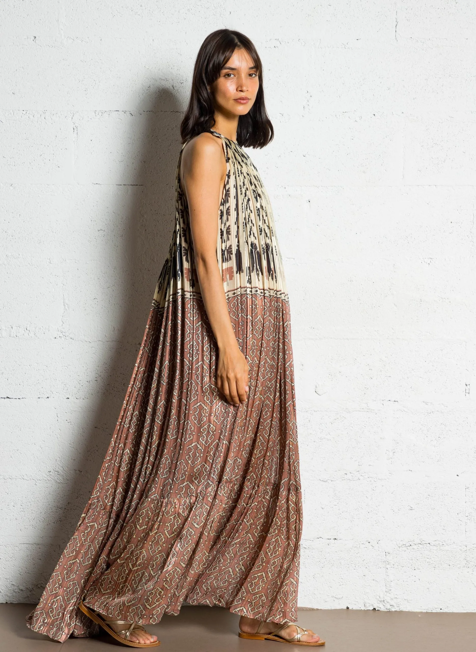 Robe longue col rond imprimée Violet SULONE