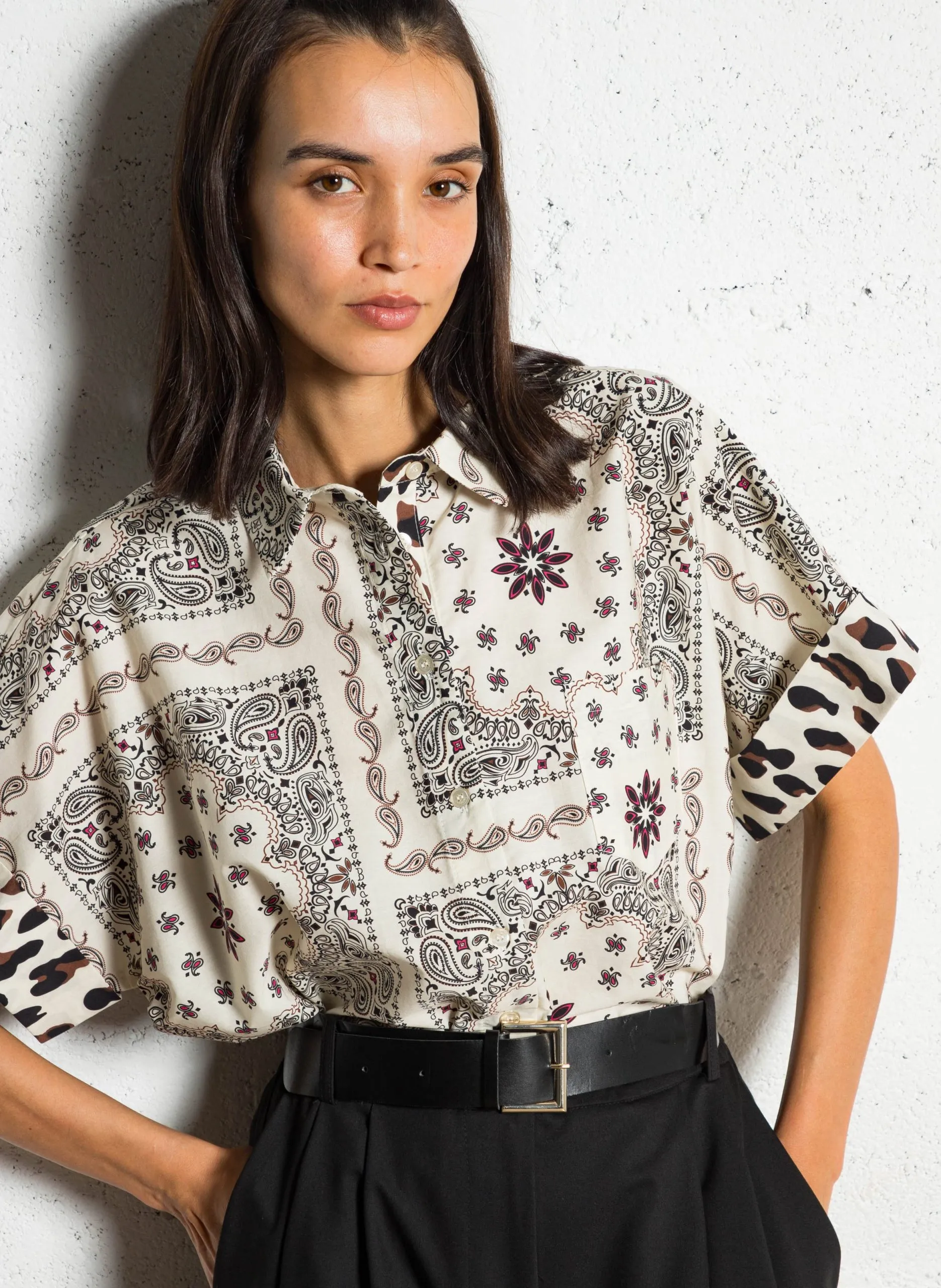 Chemise imprimée en coton Beige