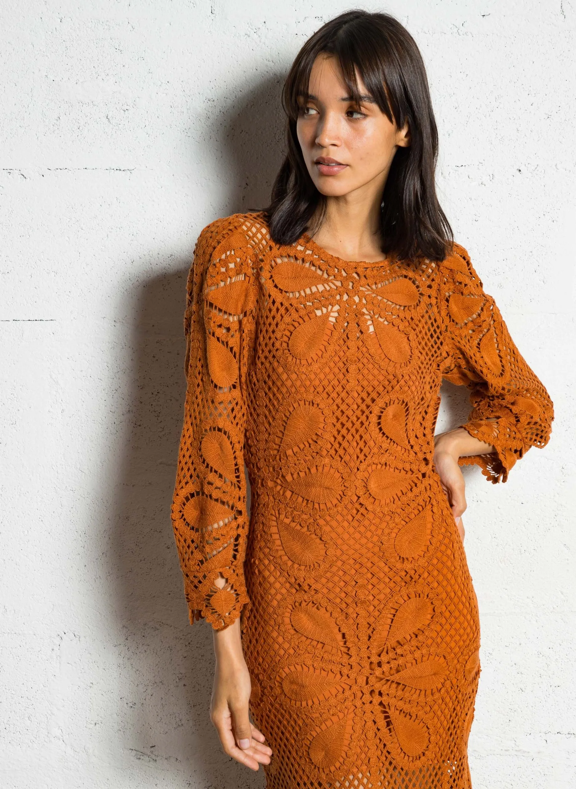 Robe droite col rond en coton mélangé Rose GRACE