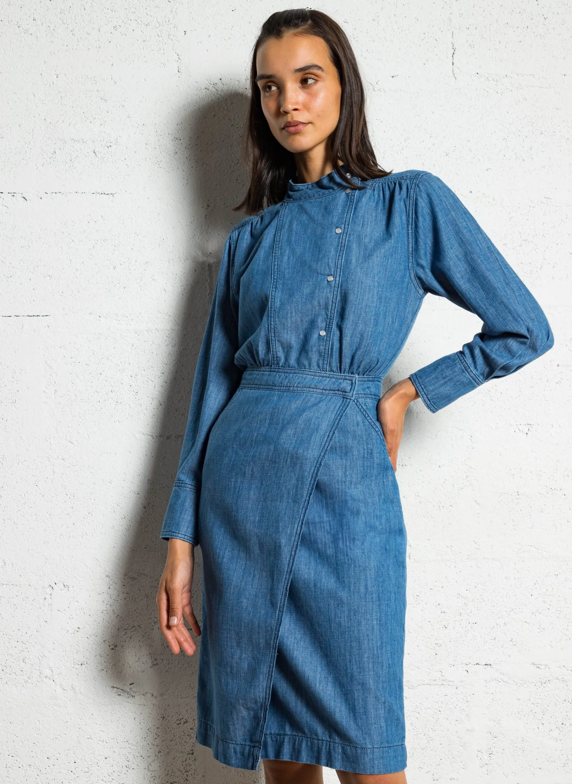 Robe midi en coton mélangé Bleu WAKIE