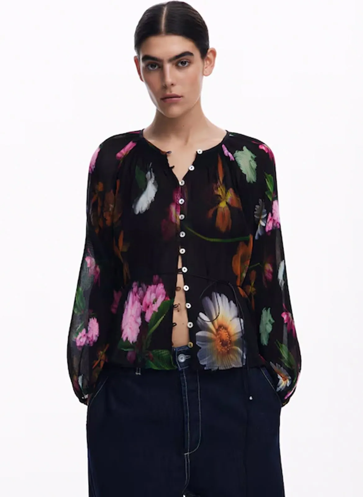 Chemise ample imprimée Noir