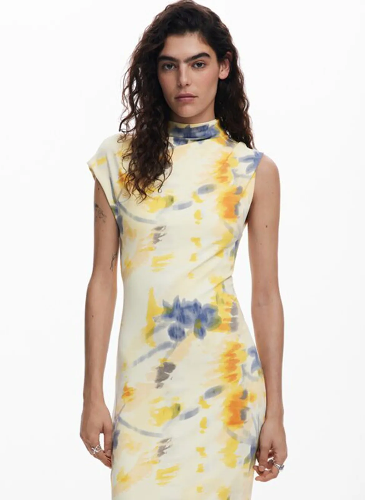 Robe midi tube imprimée Jaune