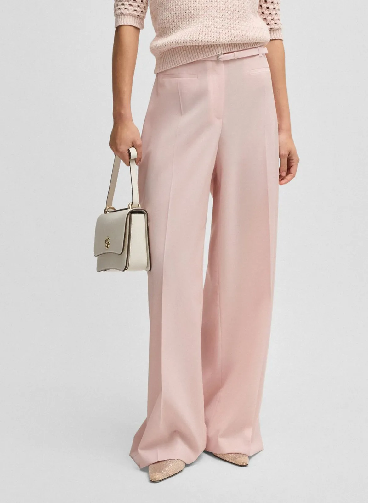 Pantalon de tailleur en laine Rose