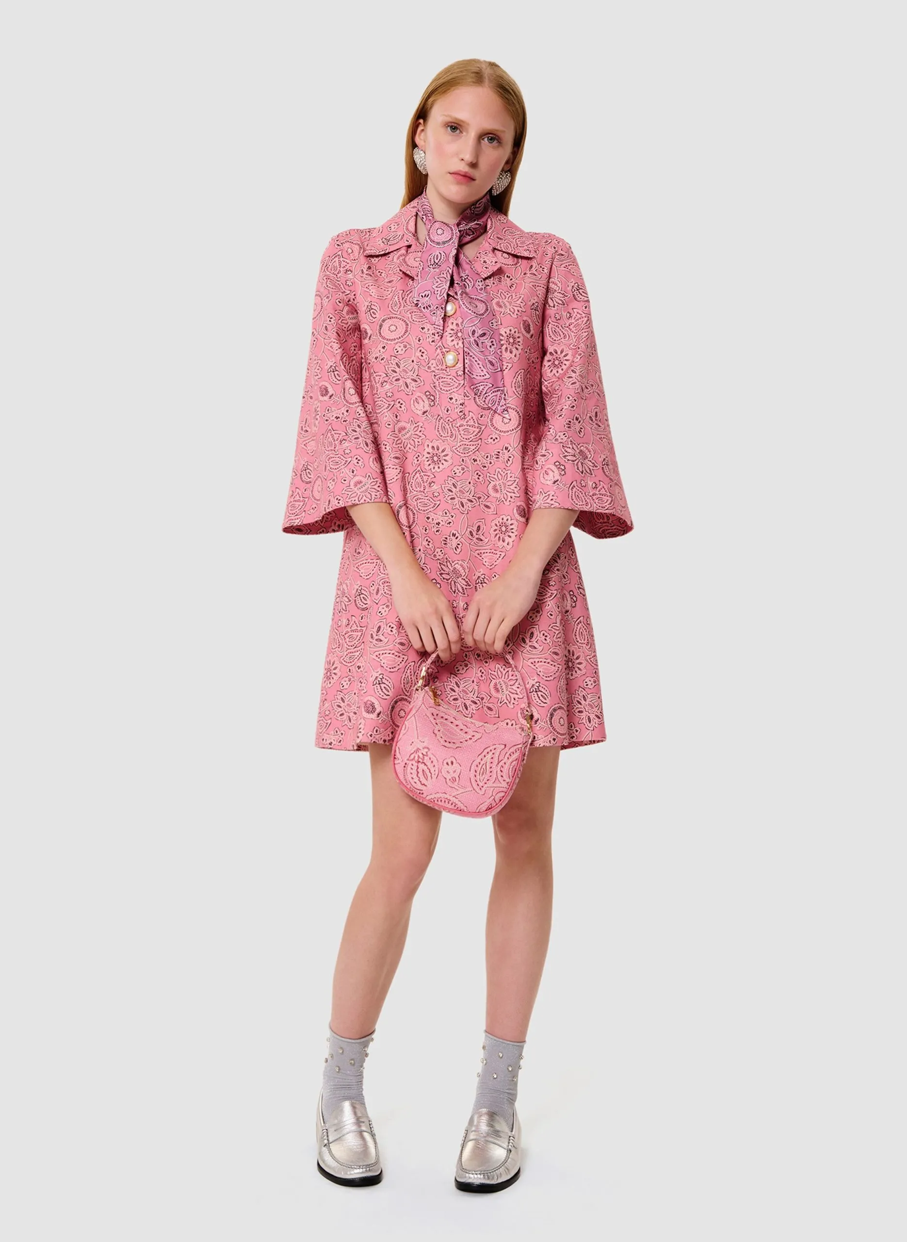 Robe droite col tailleur en lin mélangé Rose ROSS